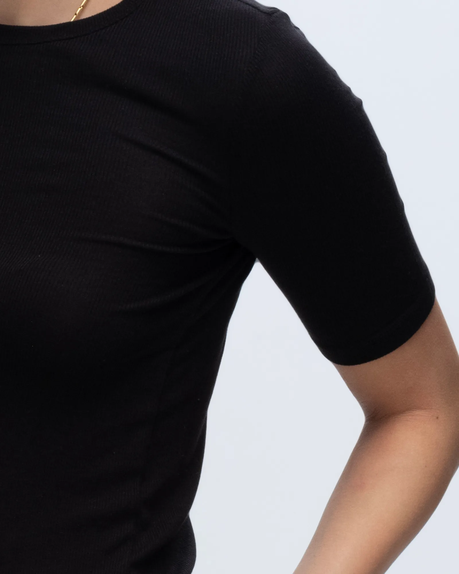 Casual Comfort Fit MoistureWicking Technology Modal Rib Short Sleeve Crew Neck Tee - Black