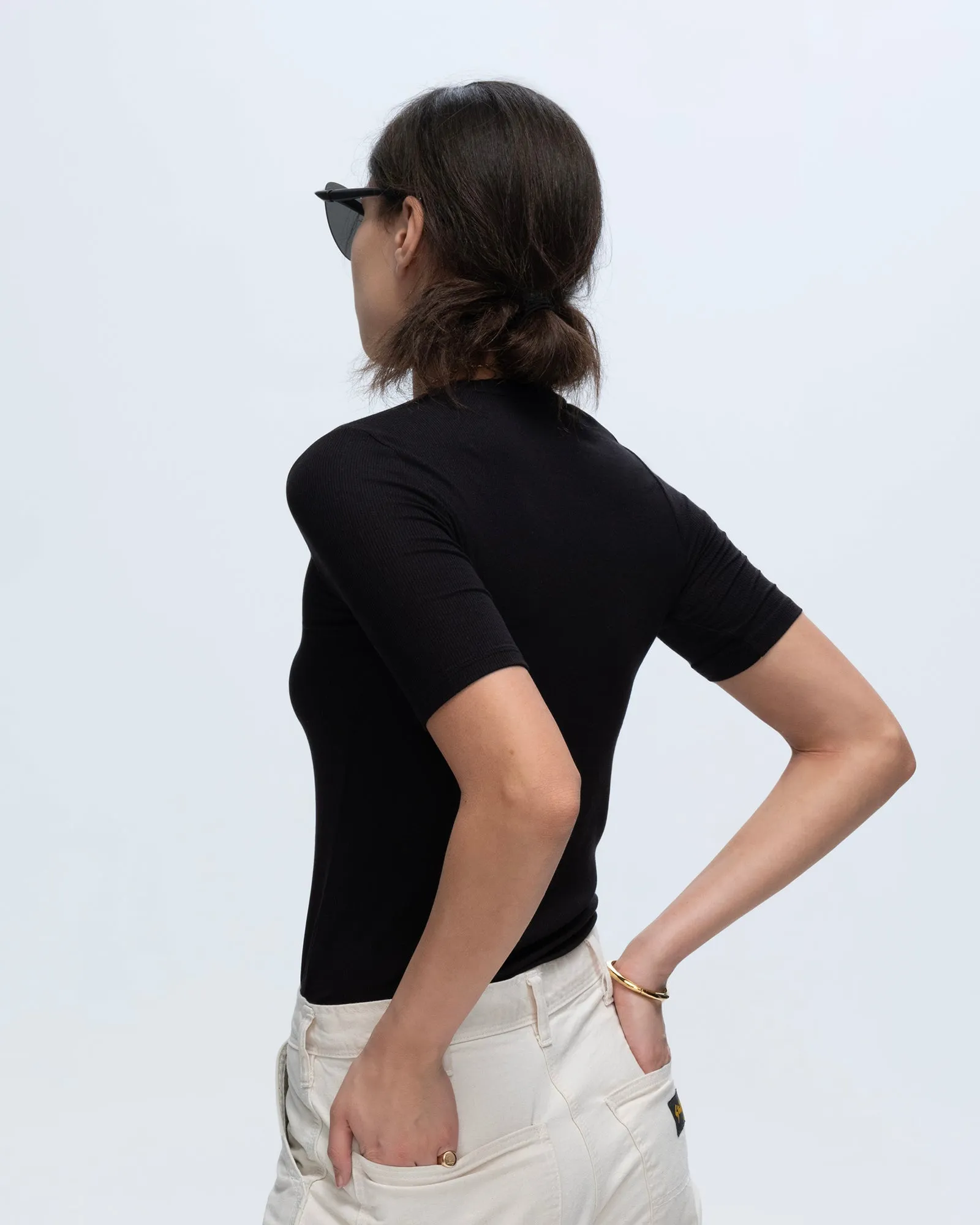 Modal Rib Short Sleeve Crew Neck Tee - Black Chic Smart