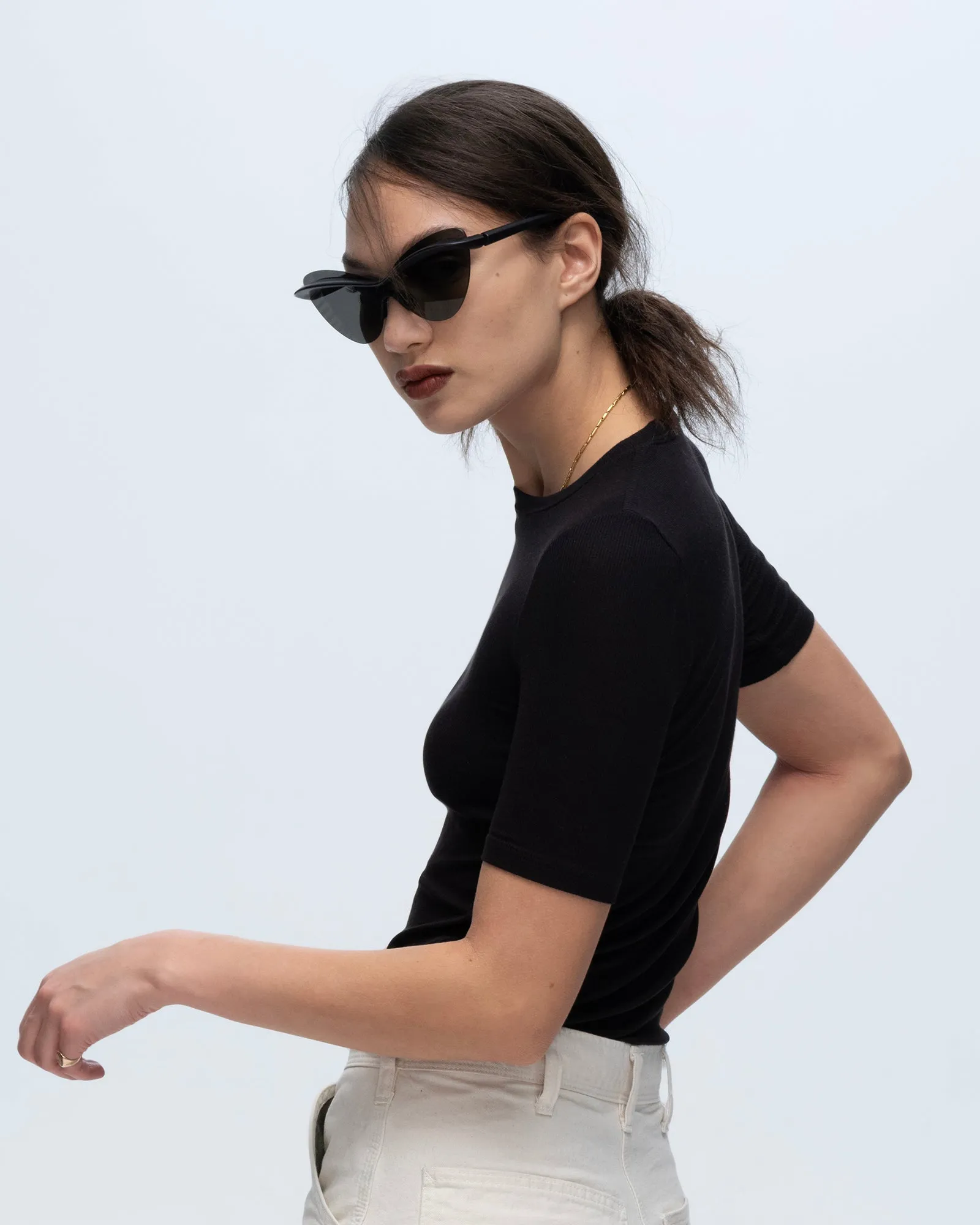 Versatile and Stylish Perfect for Workouts Modal Rib Short Sleeve Crew Neck Tee - Black