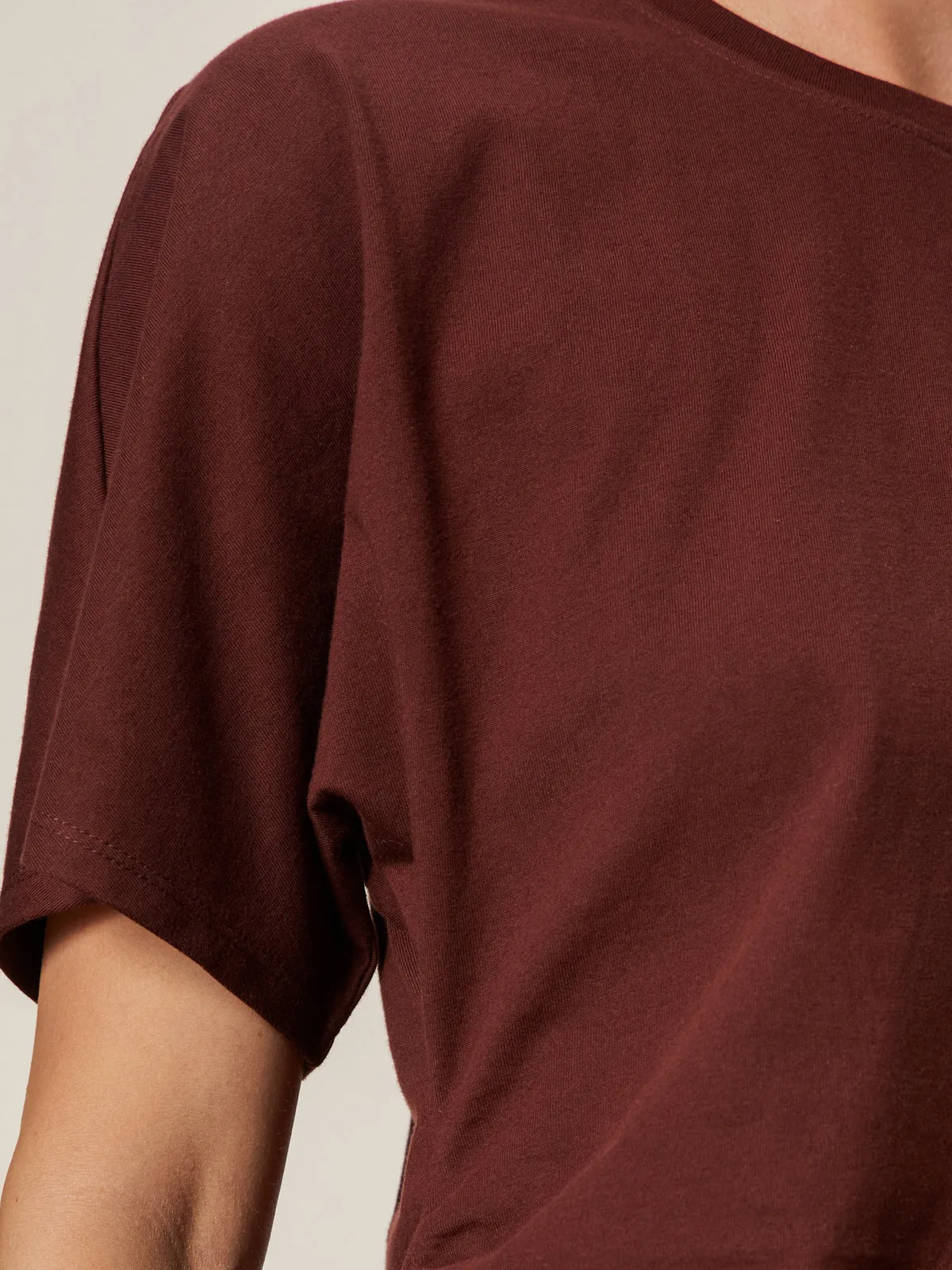 Fashionable Ease Timeless Comfort Wear Shirred Waist Dolman Tee Chicory