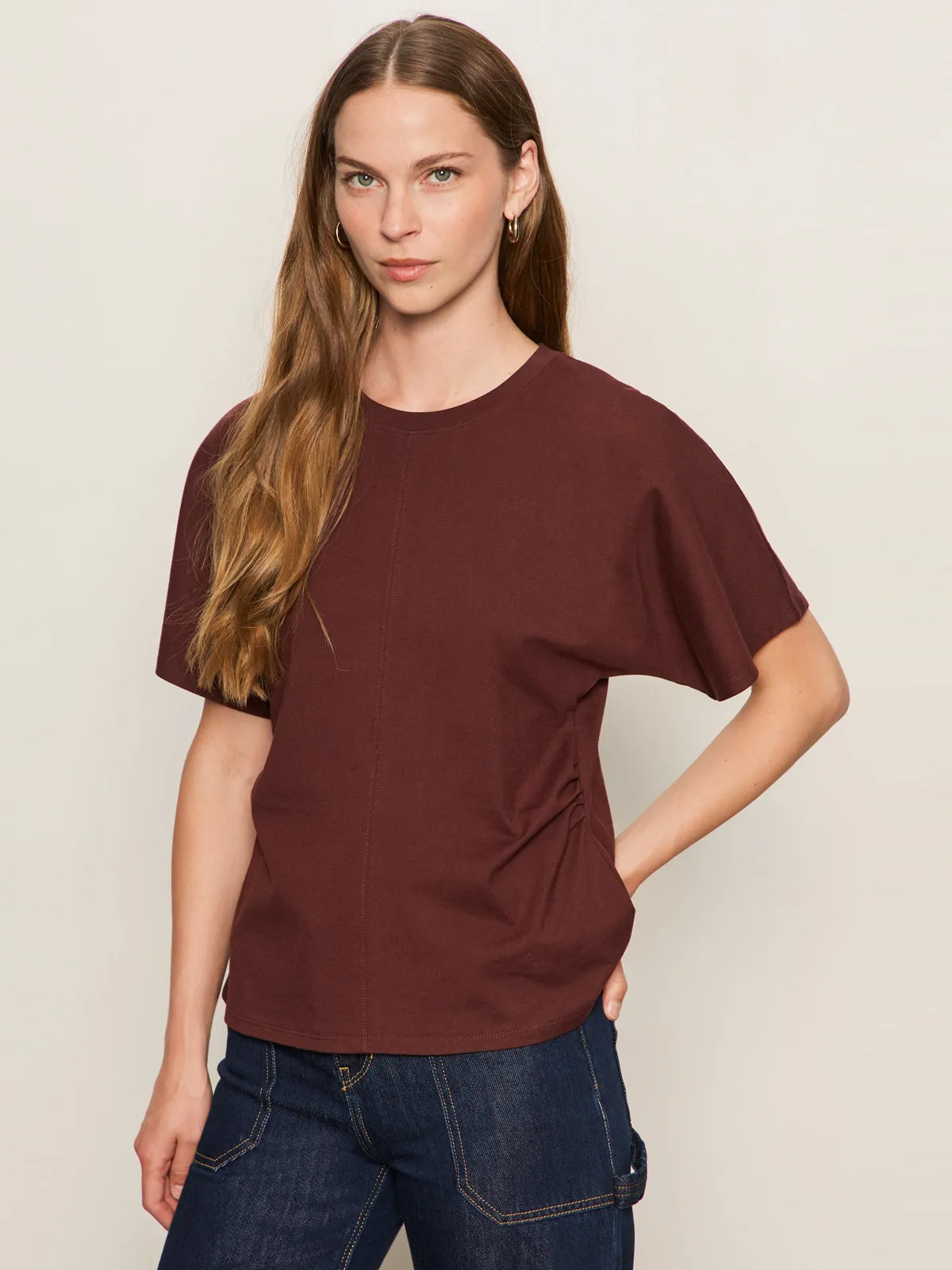 Shirred Waist Dolman Tee Chicory Comfy Fit Wear