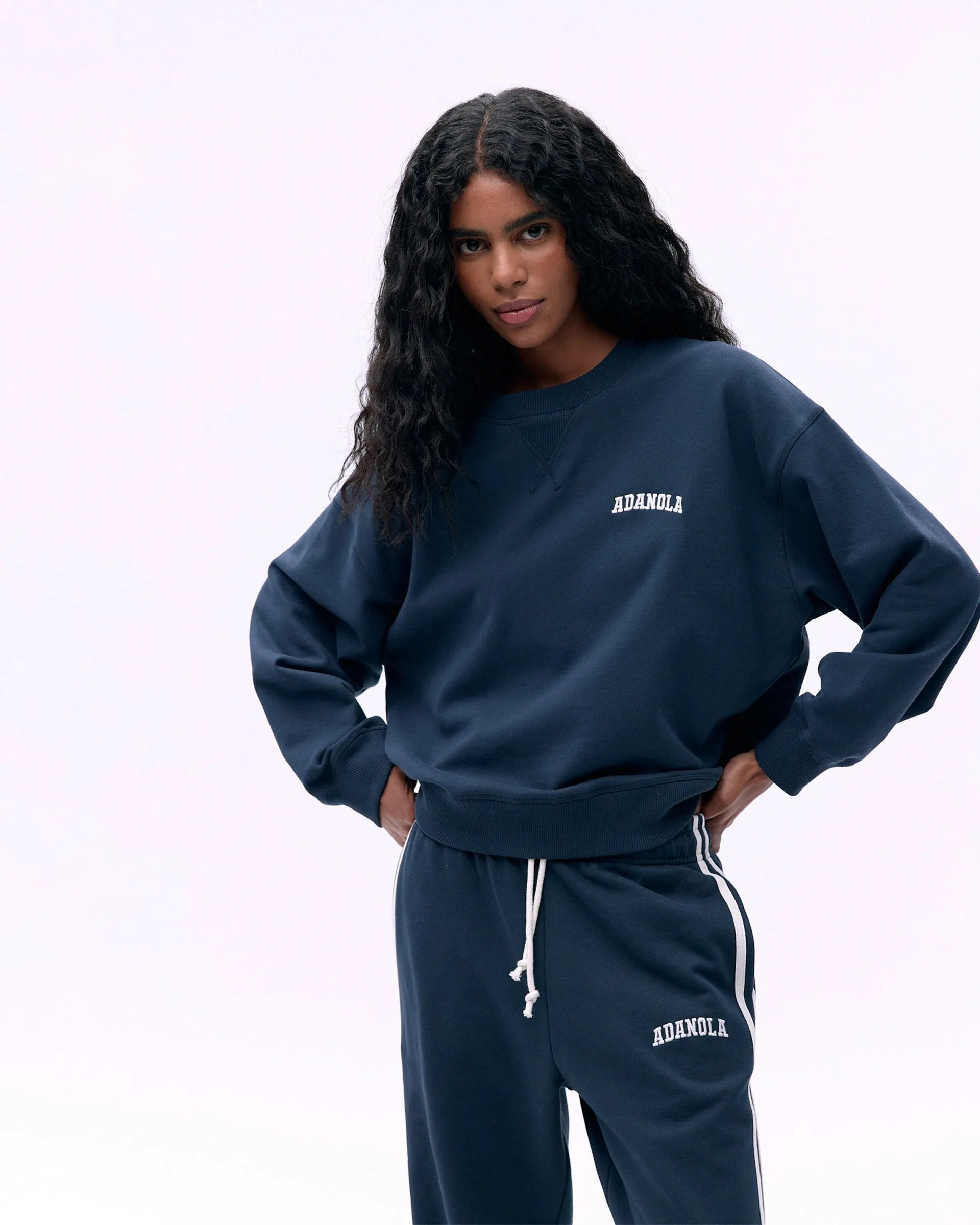 Formal Casual Varsity Loose Fit Sweatshirt - Midnight Blue/Marshmallow White