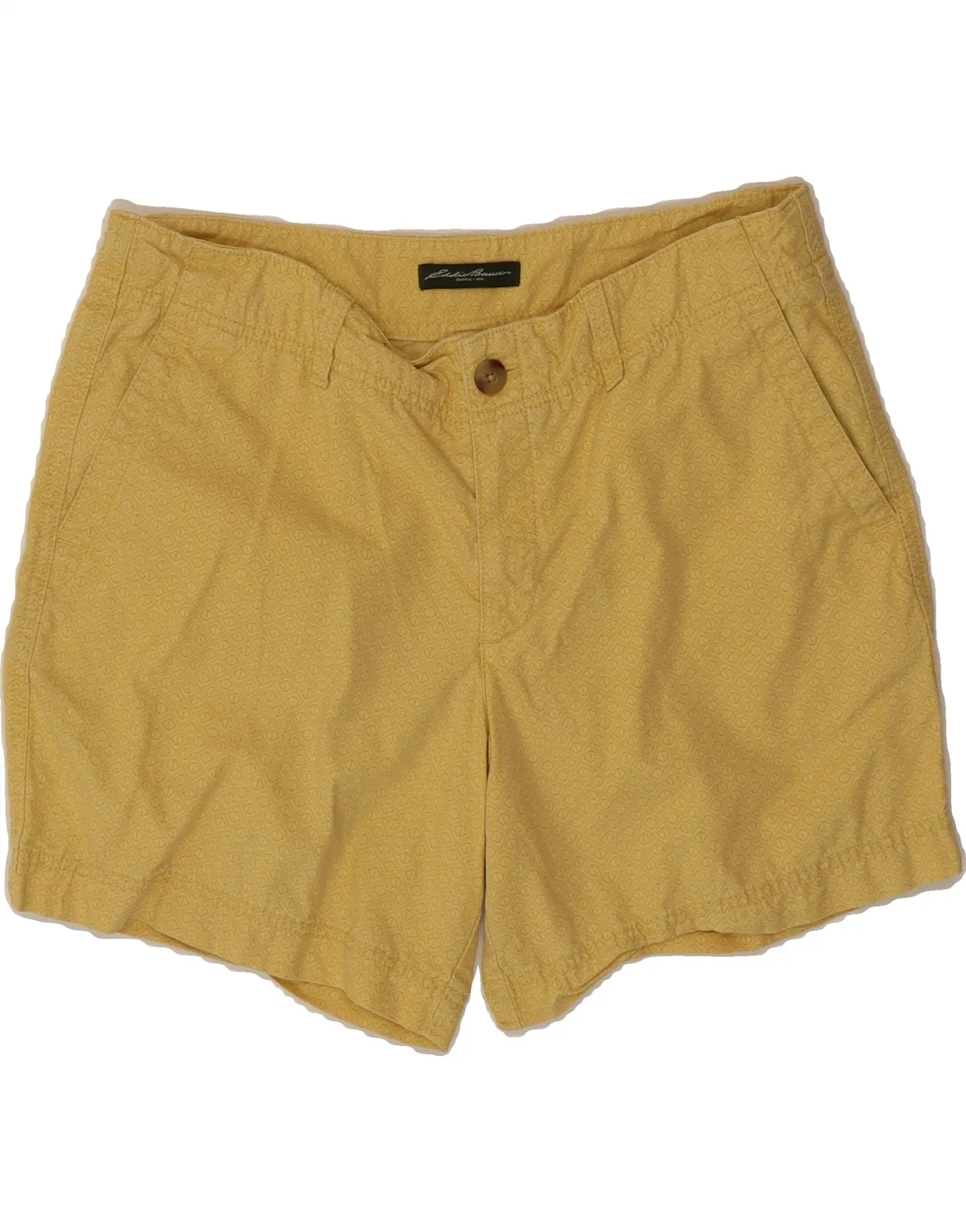 EDDIE BAUER Womens Chino Shorts US 10 Large W34 Yellow Geometric Cotton Earthy Hue High-Quality Fabric