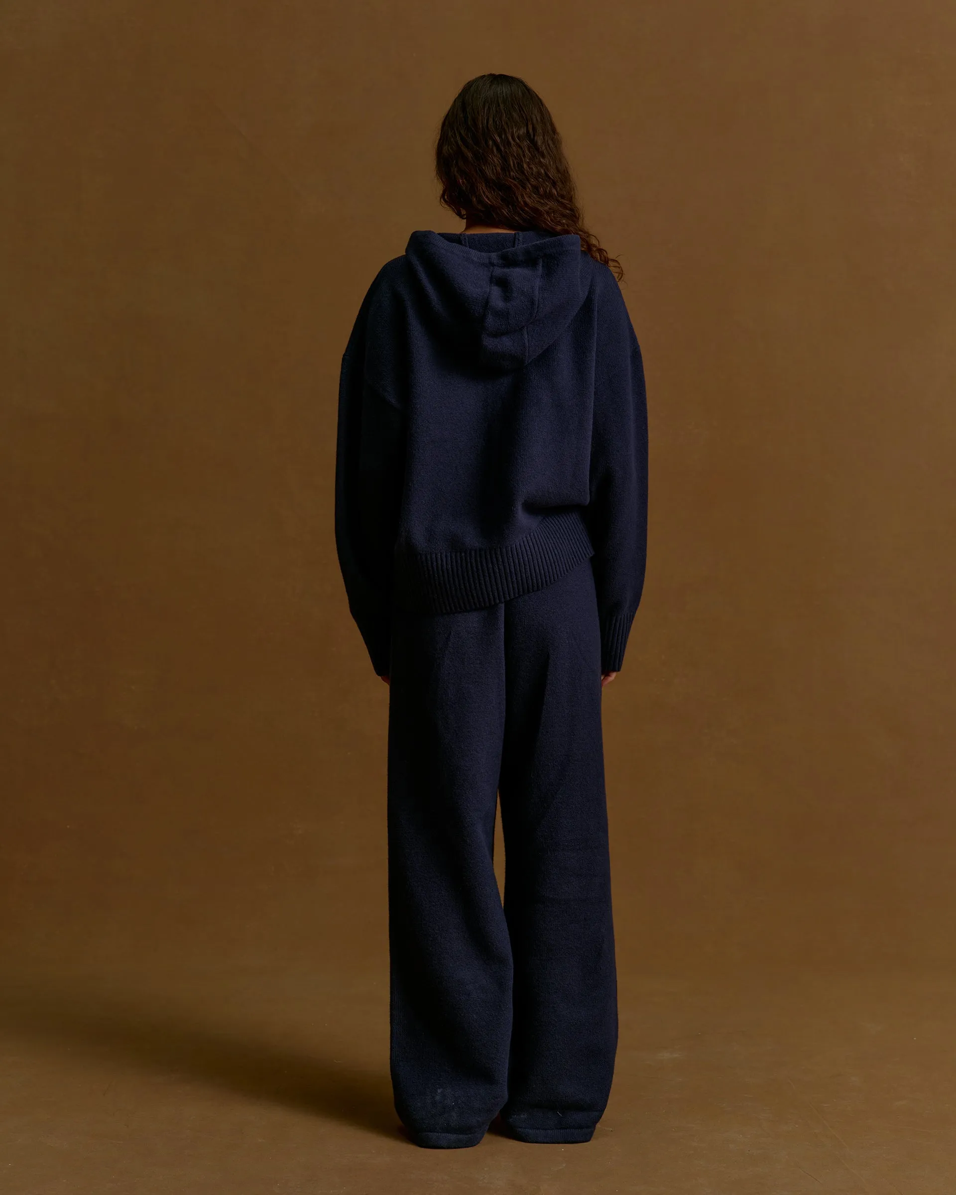 Ergonomic Cut Soft Touch Varsity Knit Straight Leg Sweatpants - Navy Blue/Marshmallow White