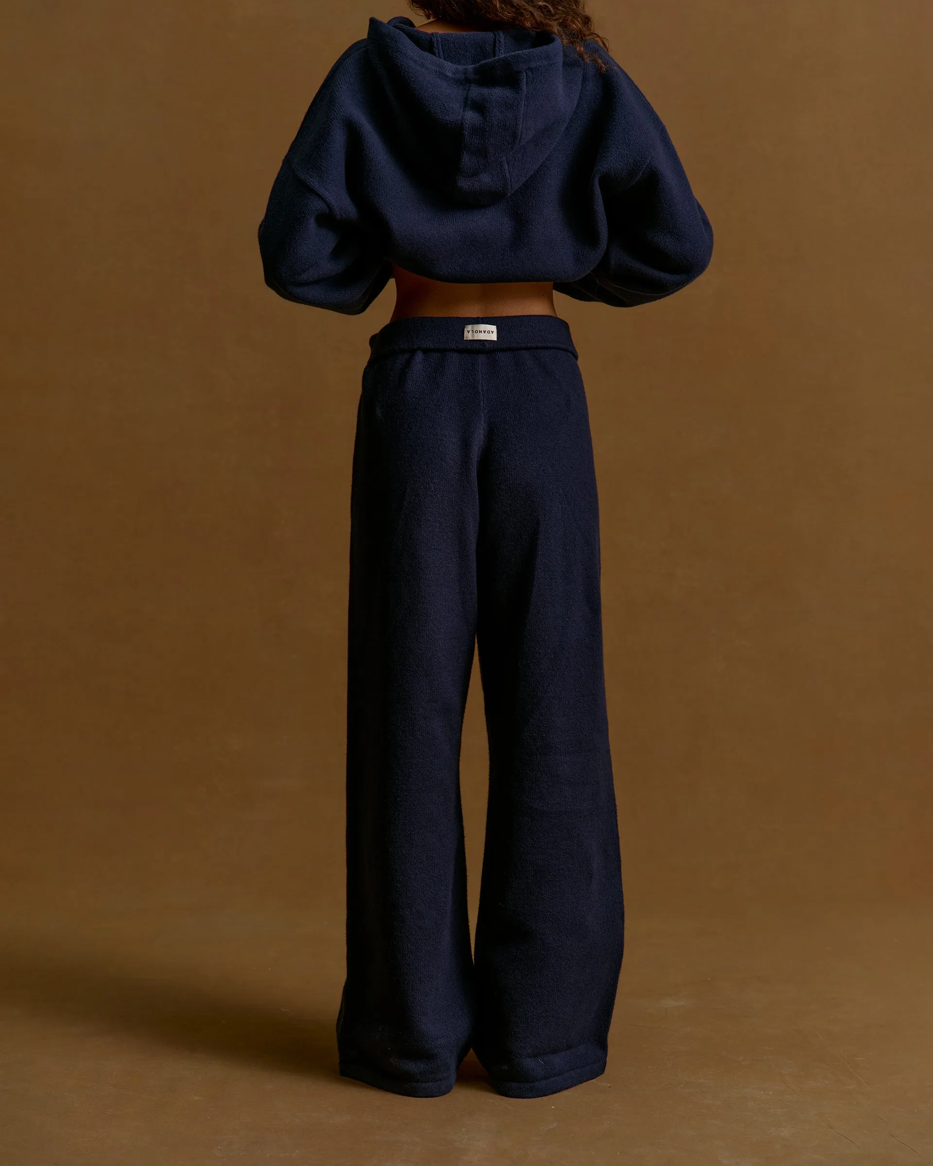 On The Go Varsity Knit Straight Leg Sweatpants - Navy Blue/Marshmallow White