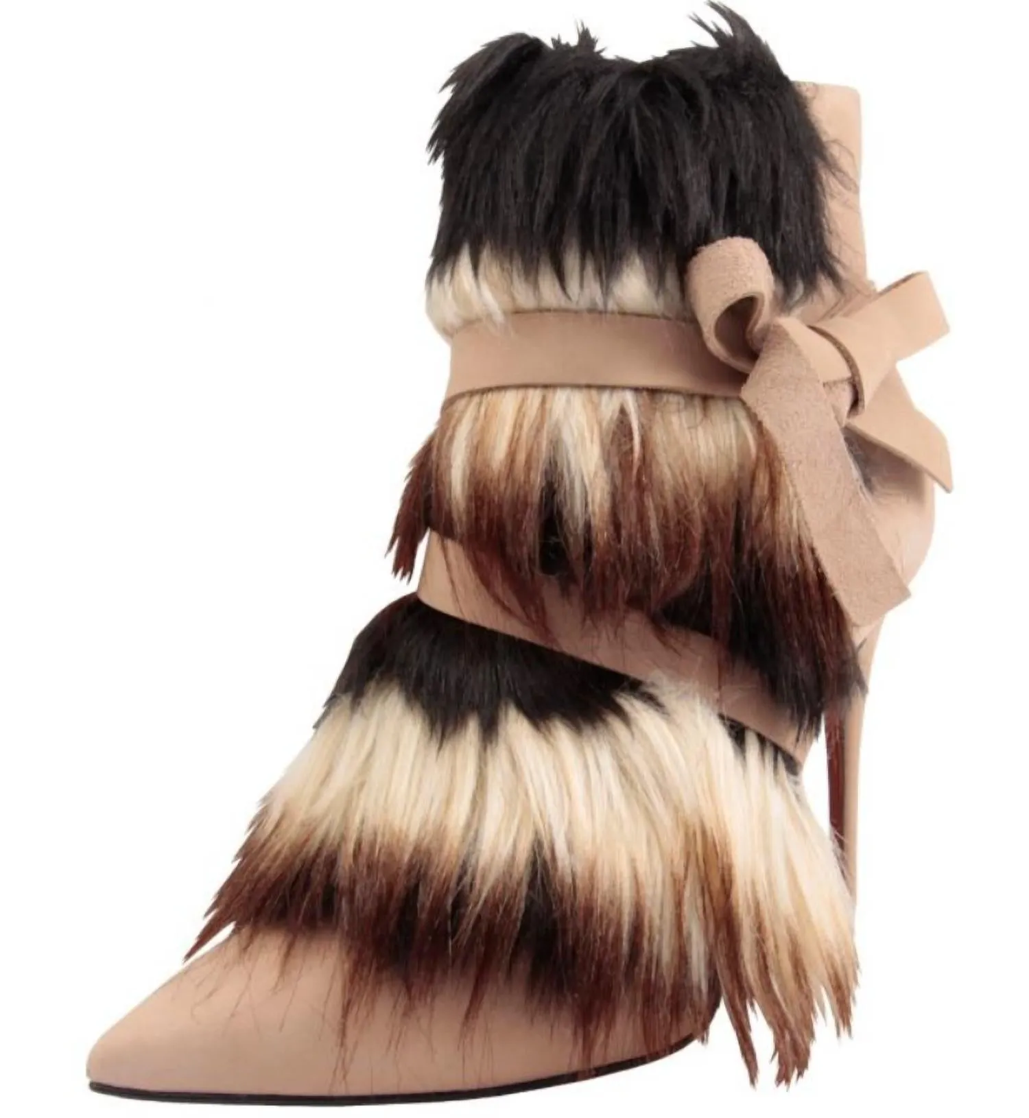 Women Leather Stiletto Bootie In Brown Anti Bacterial Anti Slip