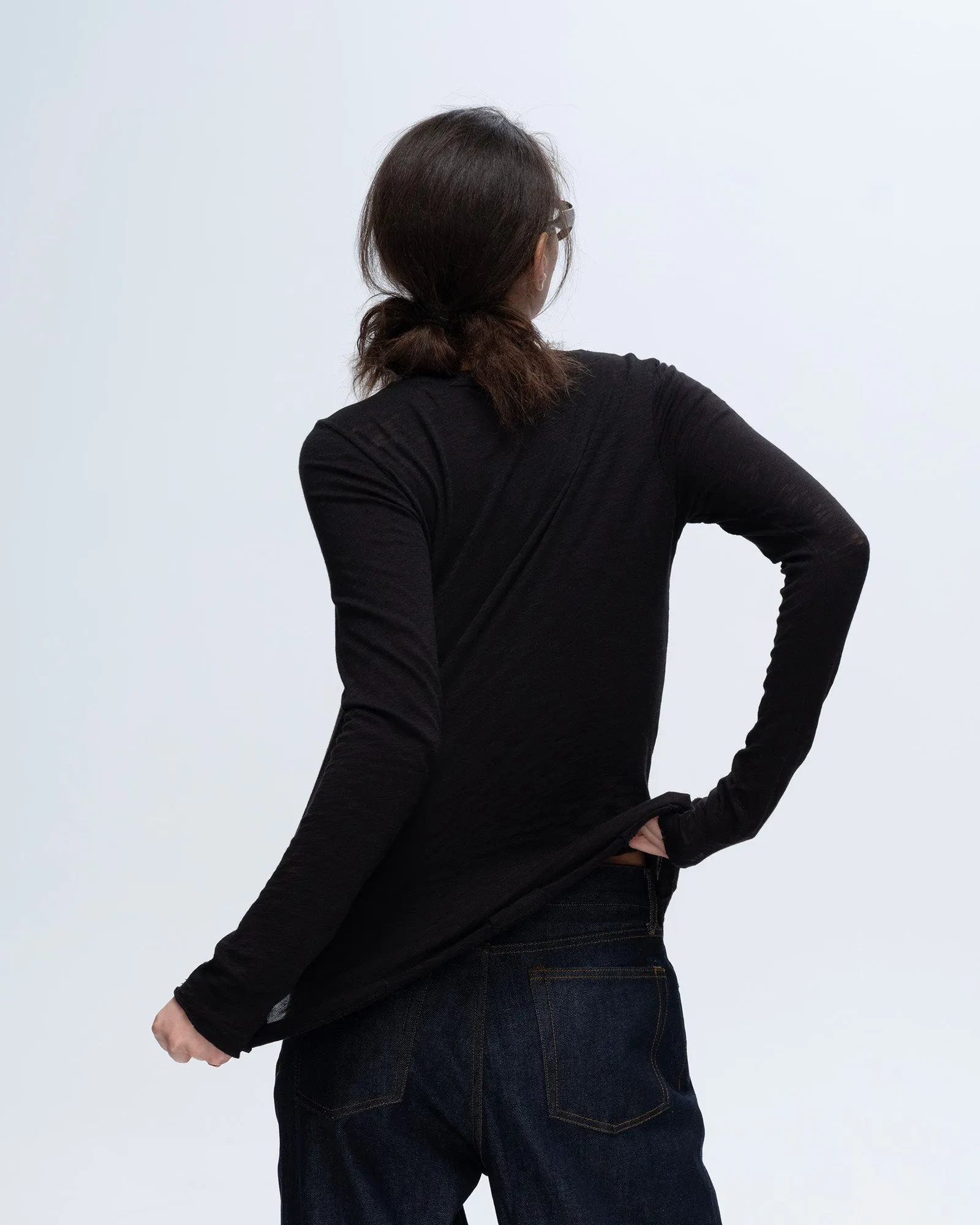 Slub Jersey Long Sleeve Destroyed Wash Tee - Black Chafe Free Armhole