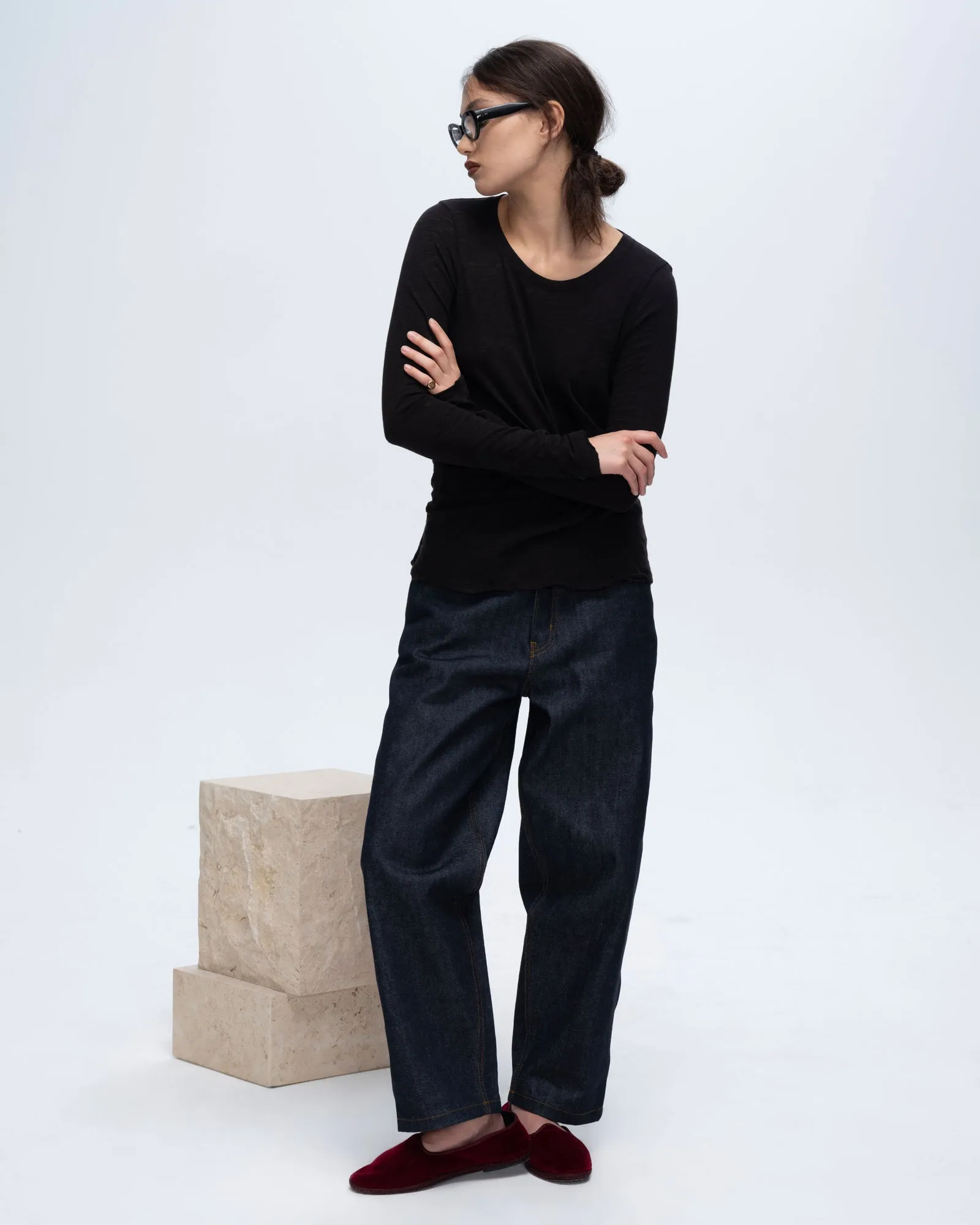 Slub Jersey Long Sleeve Destroyed Wash Tee - Black Quality Fabric Eye-Catching