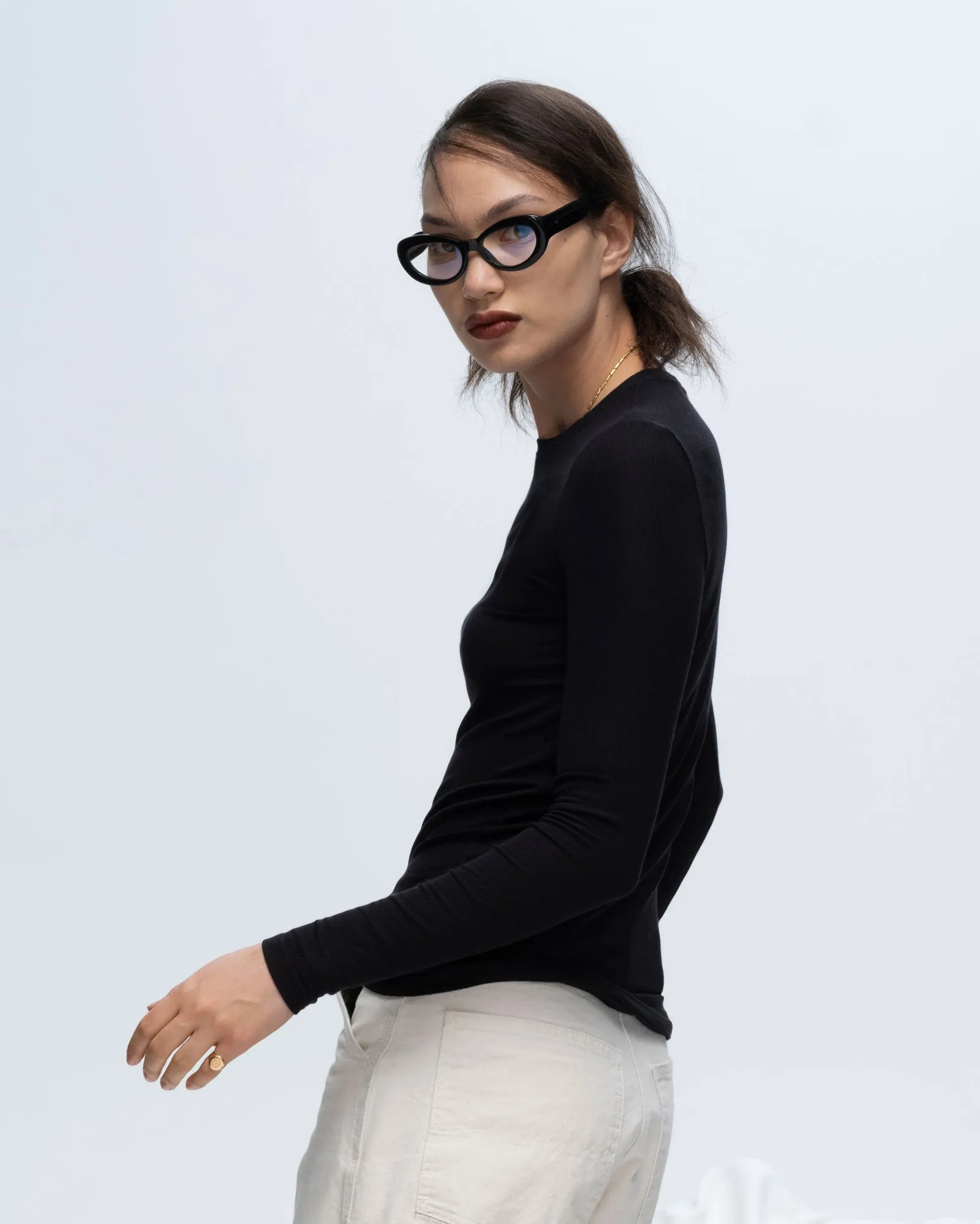 Camping attire Soft and Stylish Modal Rib Long Sleeve Crew - Black