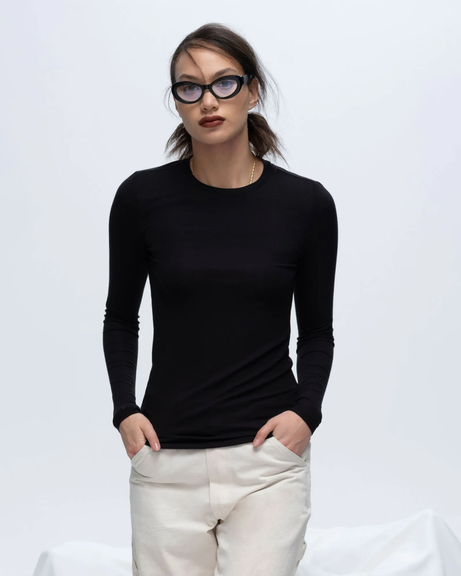 Modal Rib Long Sleeve Crew - Black Versatile Wear