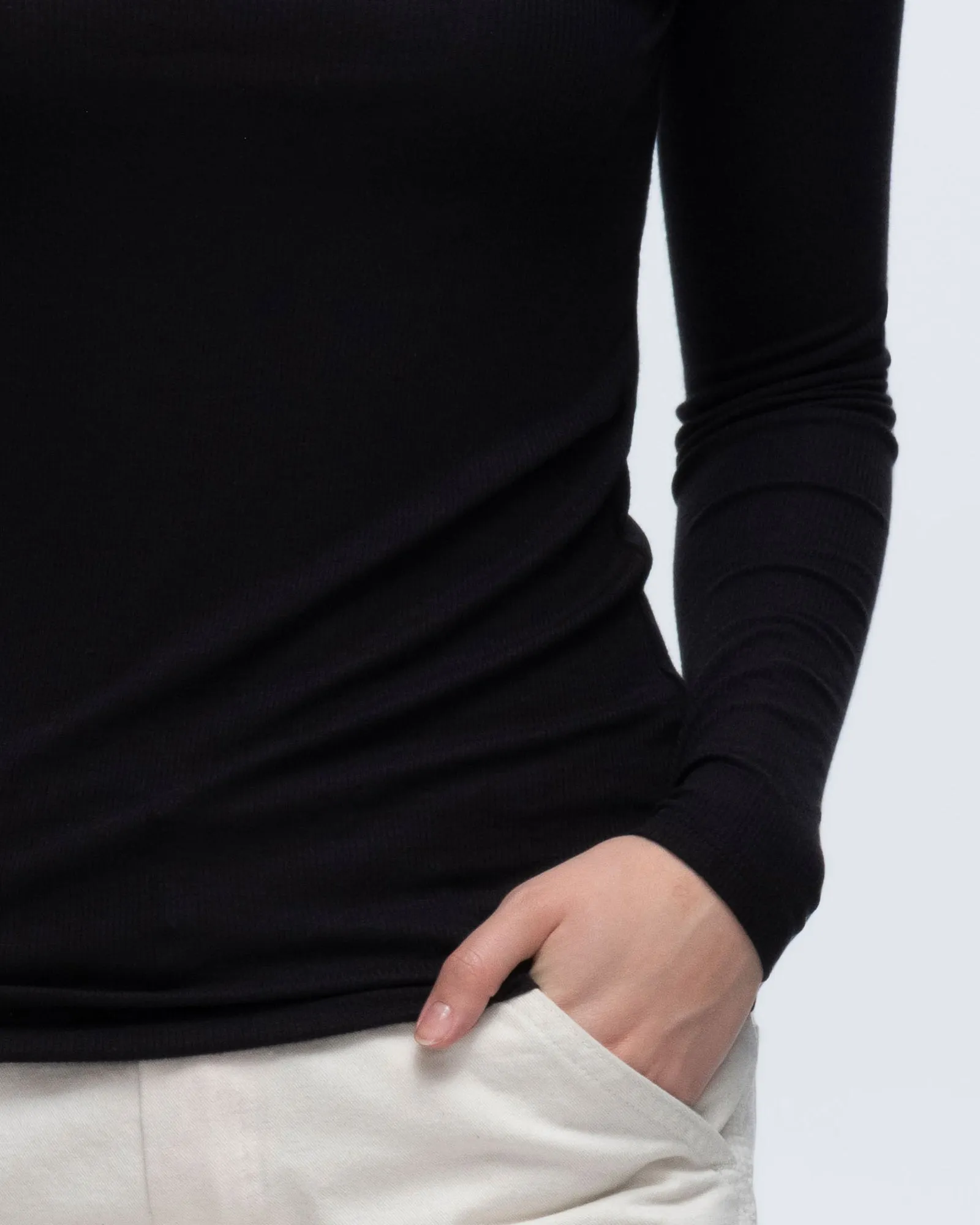 Modal Rib Long Sleeve Crew - Black Cool and casual