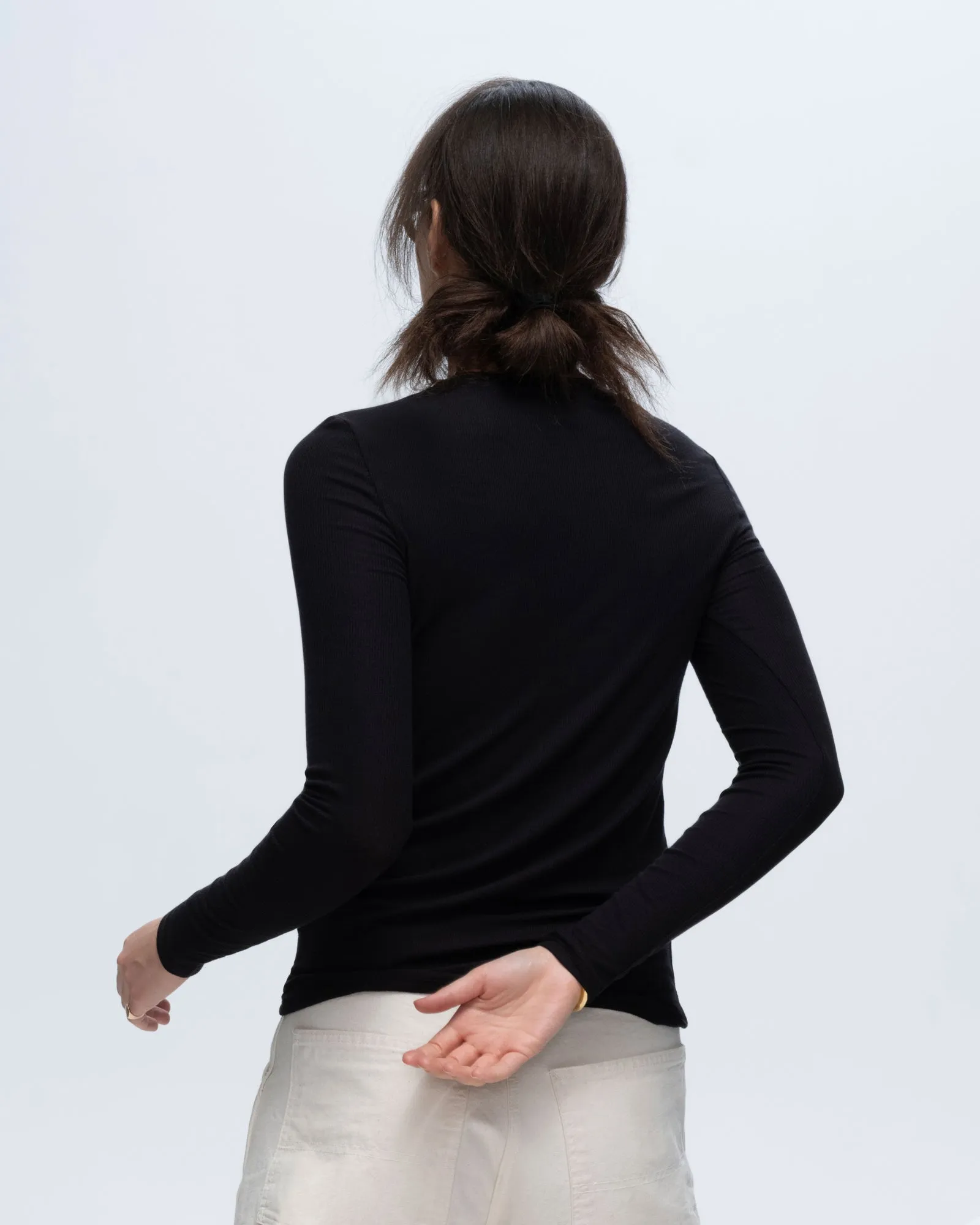 Chic Smart Cozy Look Wear Modal Rib Long Sleeve Crew - Black