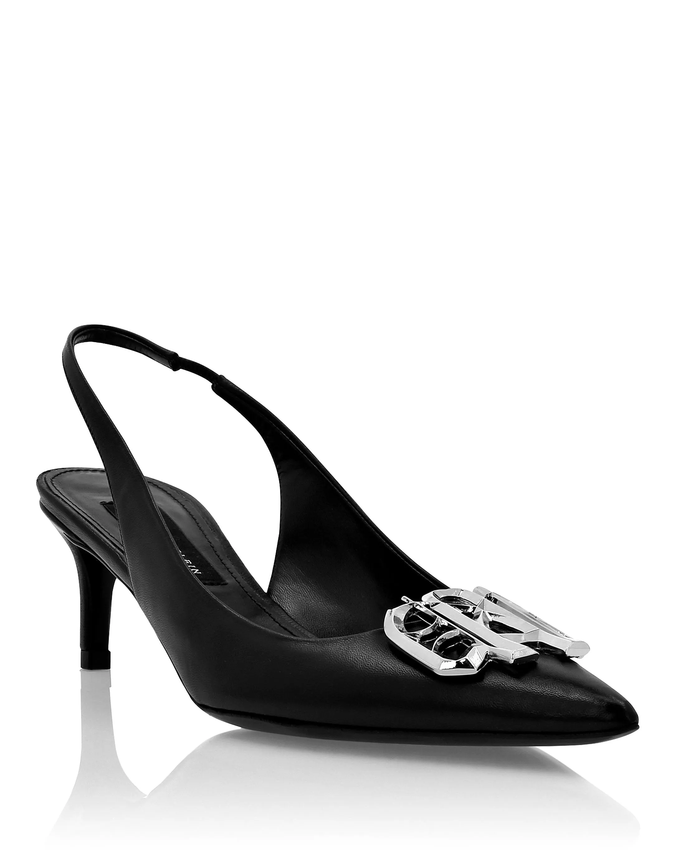Polished Style Nappa Leather Low Plein Heels Slingback Gothic Plein