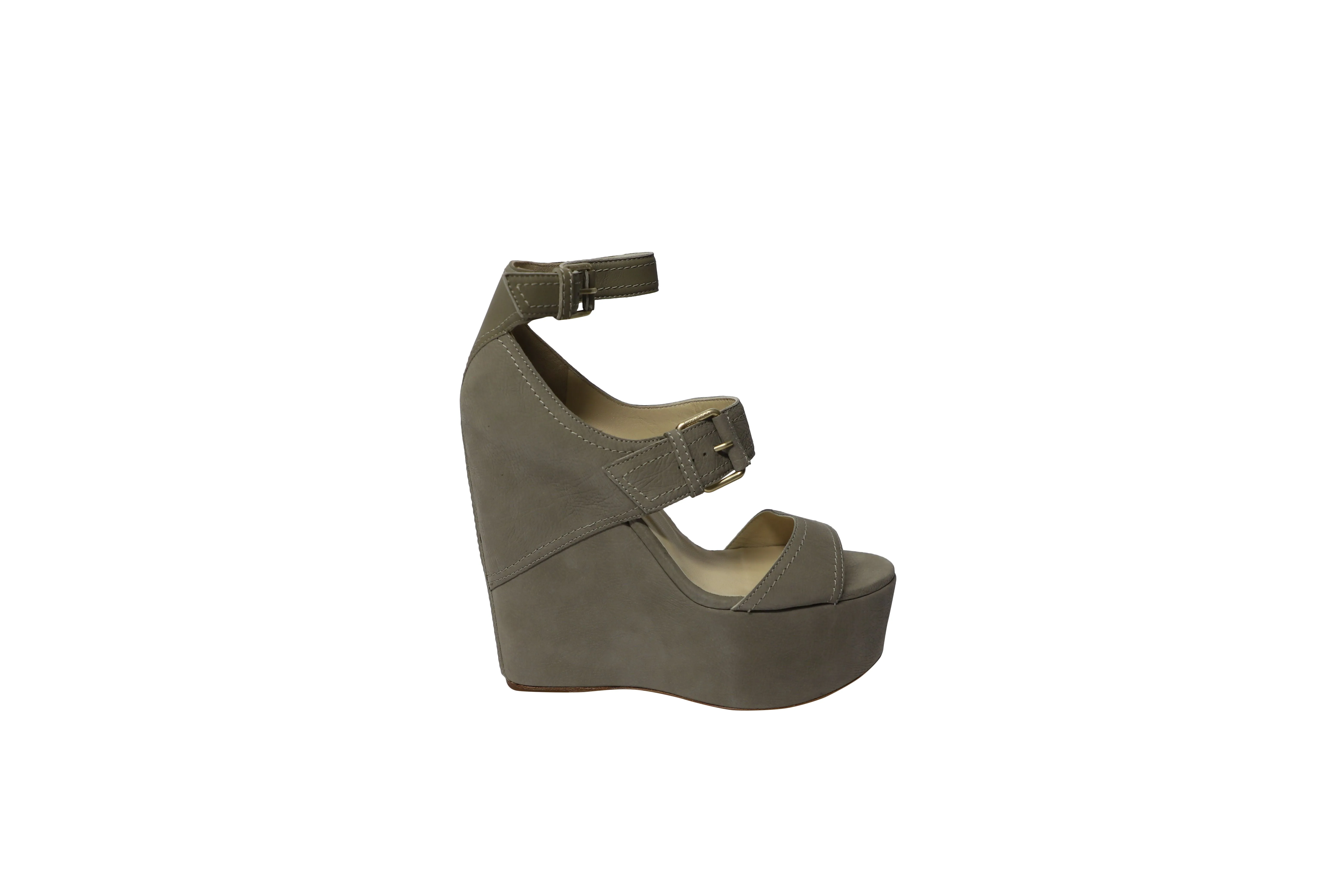 Laser cut Anti Bacterial Jimmy Choo Leora Platforms in Grey Suede Nubuck