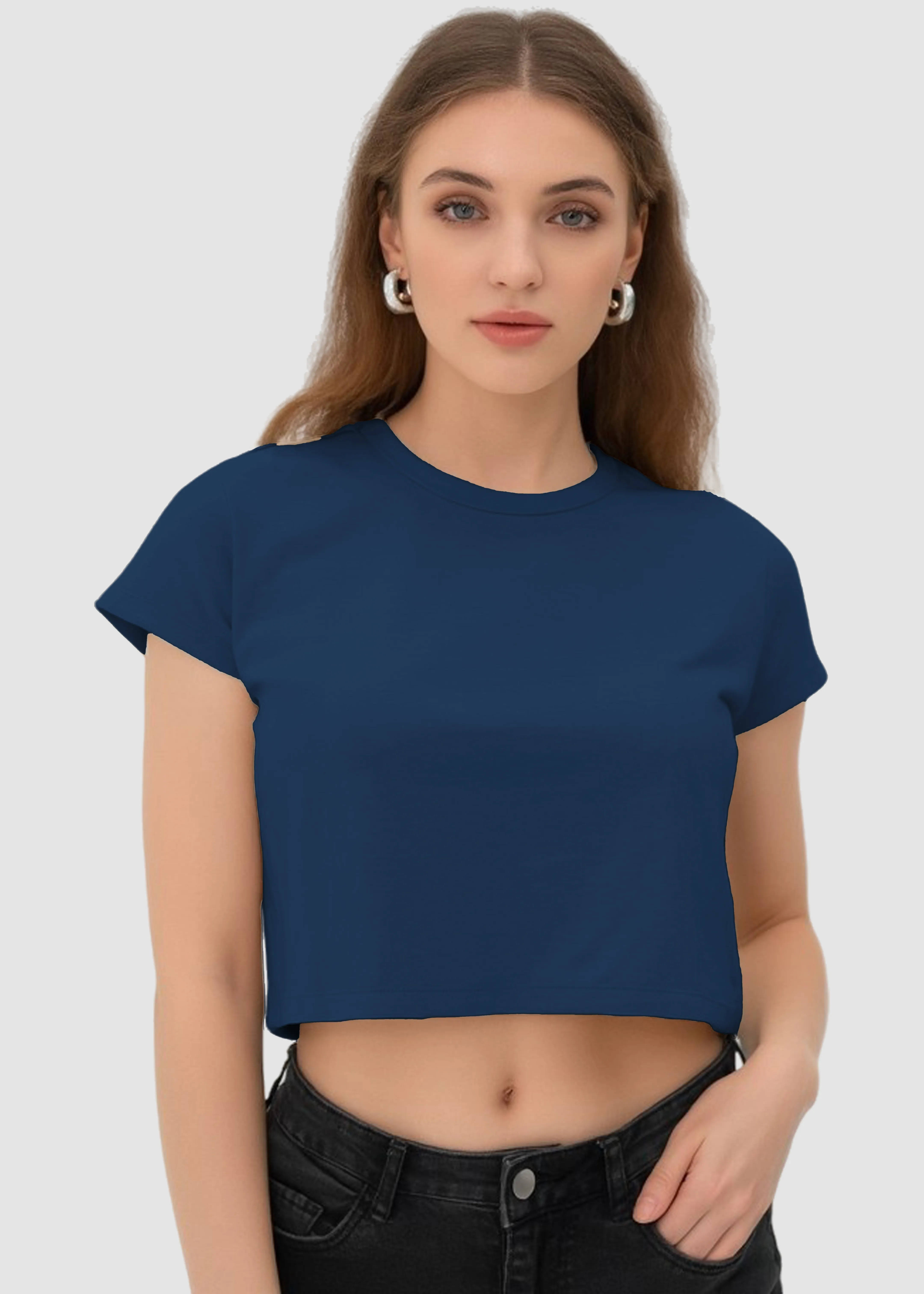 Laser Cut Edges Navy Blue Crop Top | FC39
