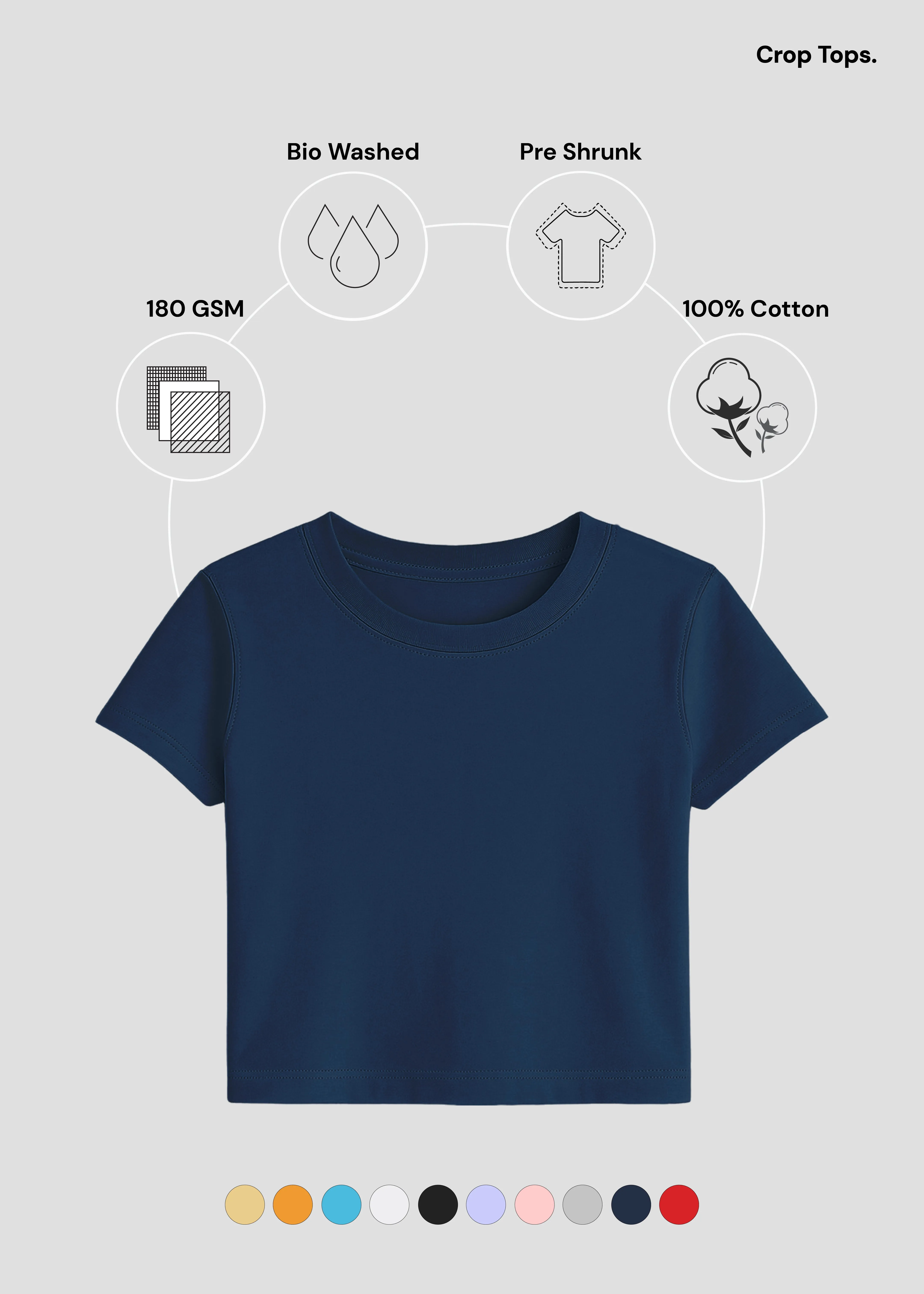 Navy Blue Crop Top | FC39 Wrinkle Resistant Finish Minimalist Style