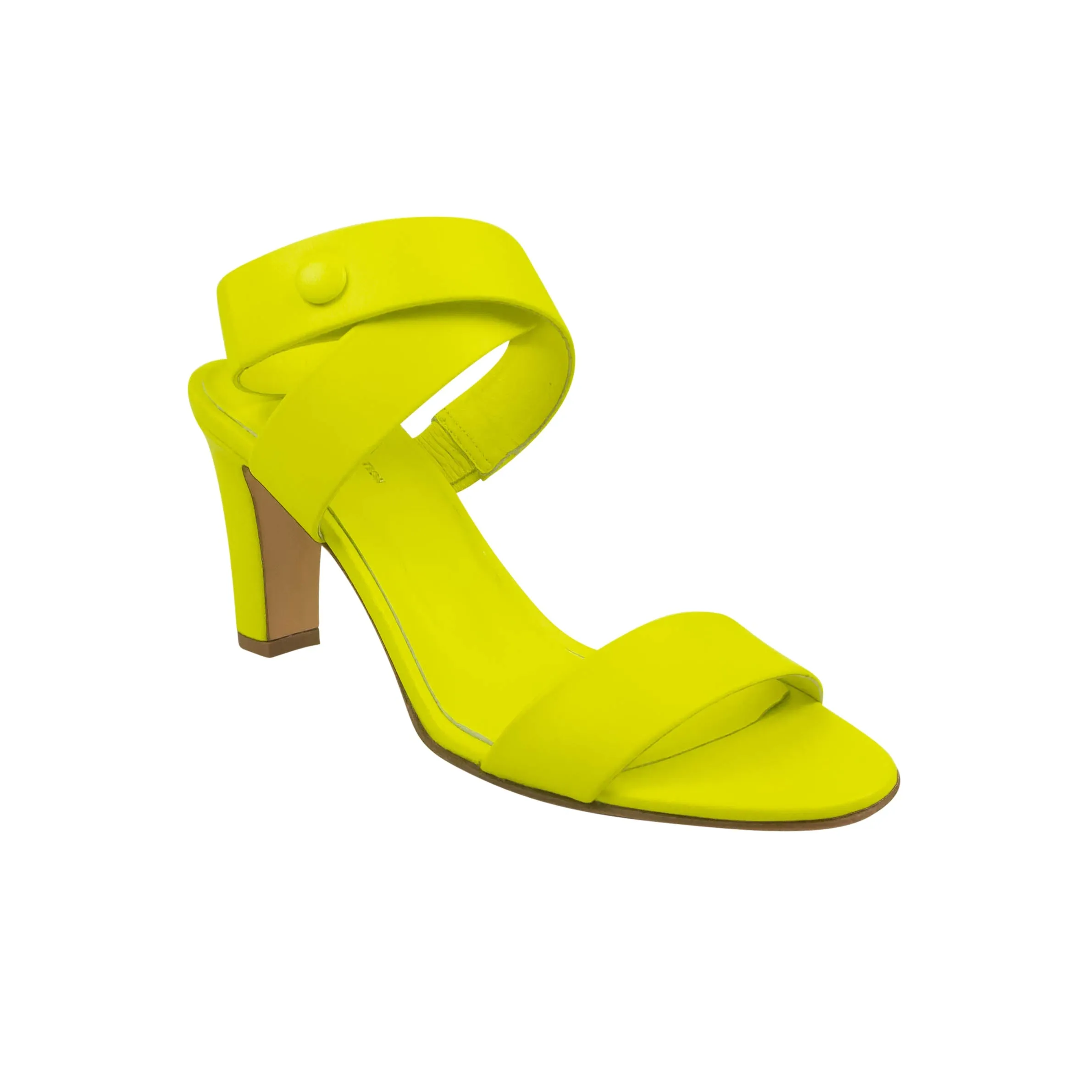 Neon Yellow Twist Strap Heels Slip On Style Sleek Dress Shoes