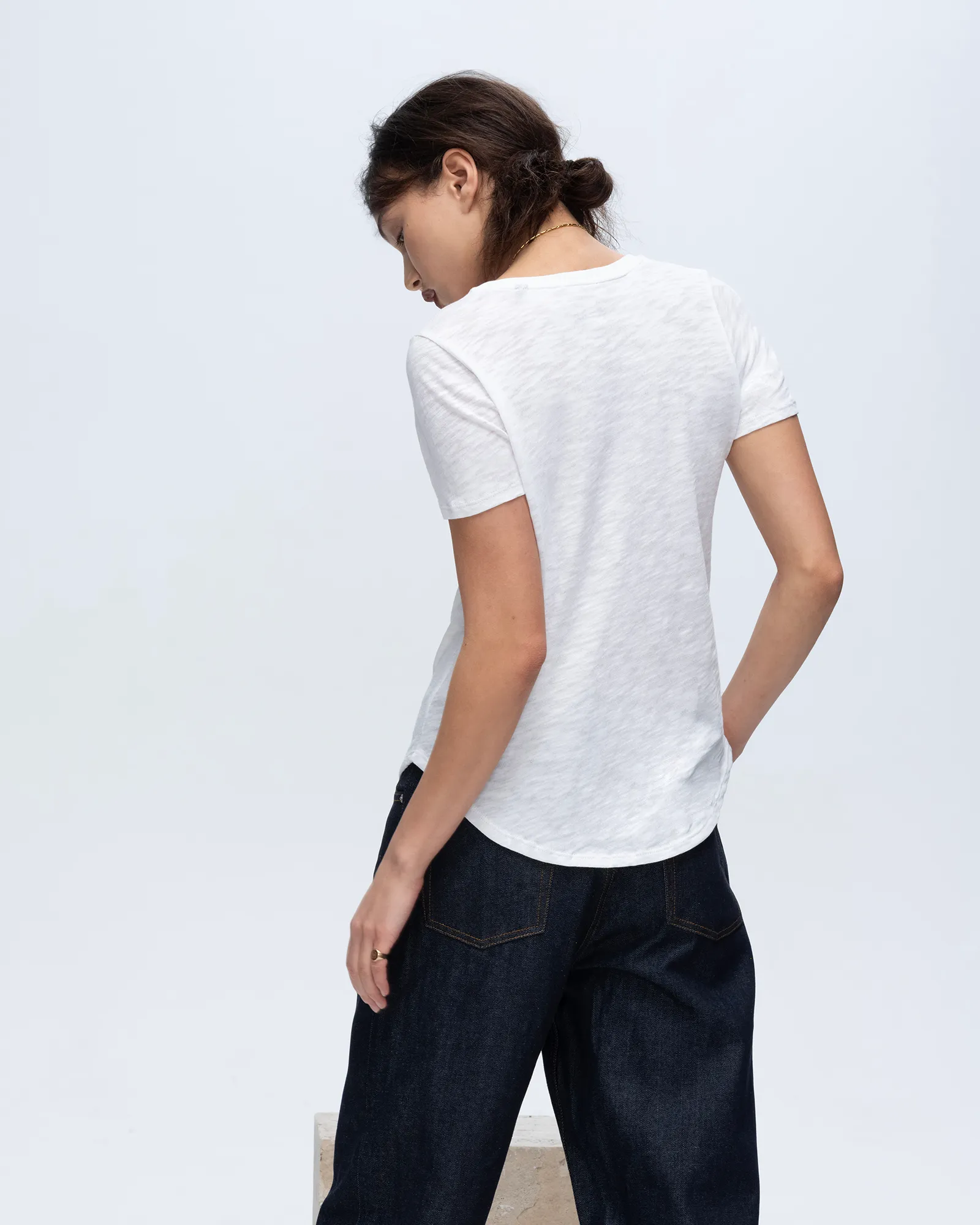 Sporty and Stylish Slub Jersey Classic V-Neck Tee - White