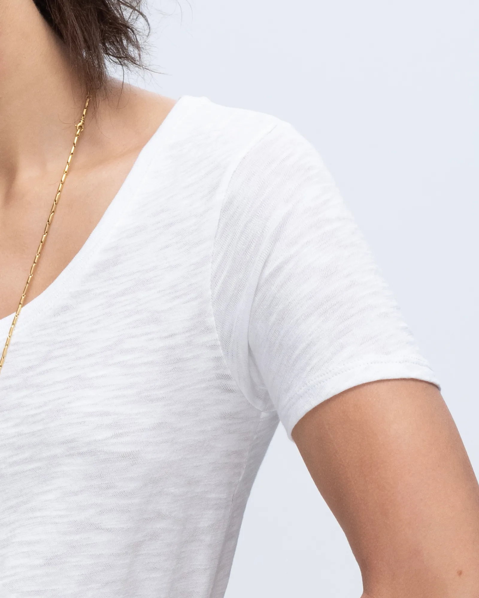 Slub Jersey Classic V-Neck Tee - White Anti Perspiration Lining Layering Wear