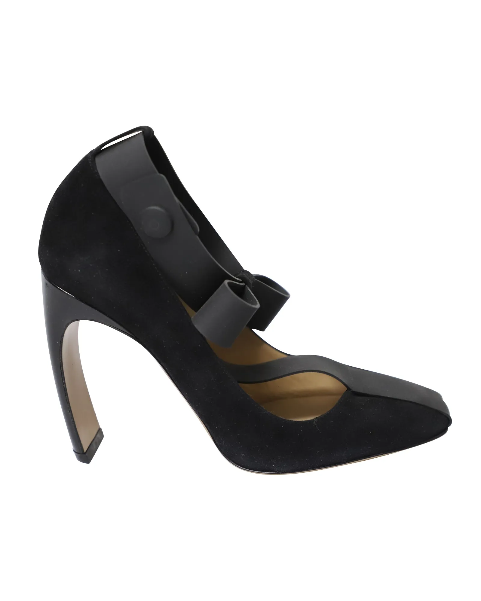 mesh construction Closed Toe Nicholas Kirkwood Bow T-strap Snap Pumps in Black Suede