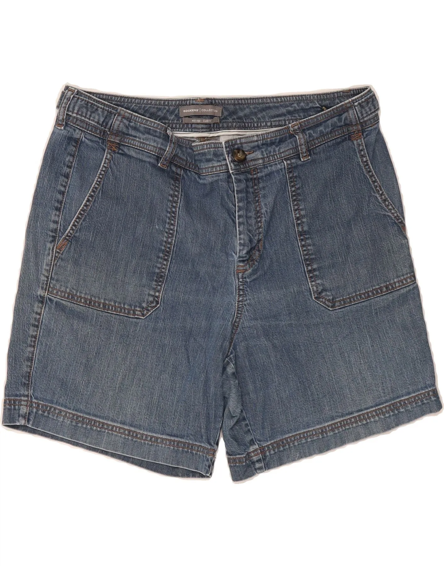 Weekend Style DOCKERS Womens Curvy Mid Rise Denim Shorts US 14 XL W34 Blue Cotton