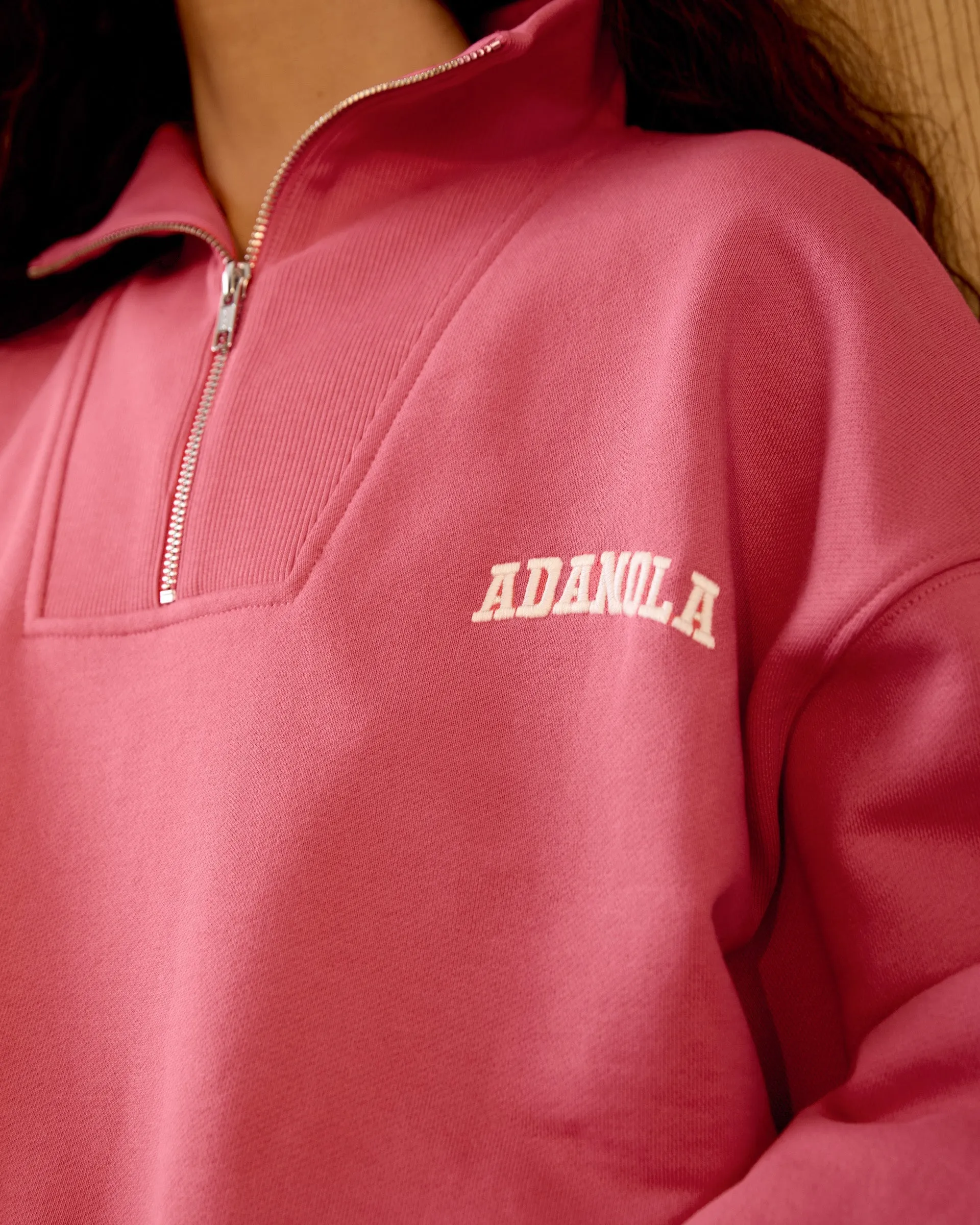 Varsity Relaxed Funnel Neck Zip Sweatshirt - Rose Pink Festival Outfit