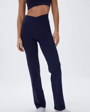 Flattering Style Relaxed Lines Wrap Over Yoga Pant - Navy Blue