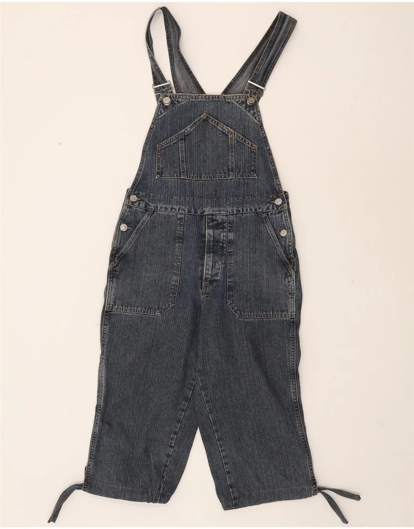 BENETTON Womens Relaxed Fit Dungarees Denim Shorts IT 40 Small W32 Blue Workwear Approved