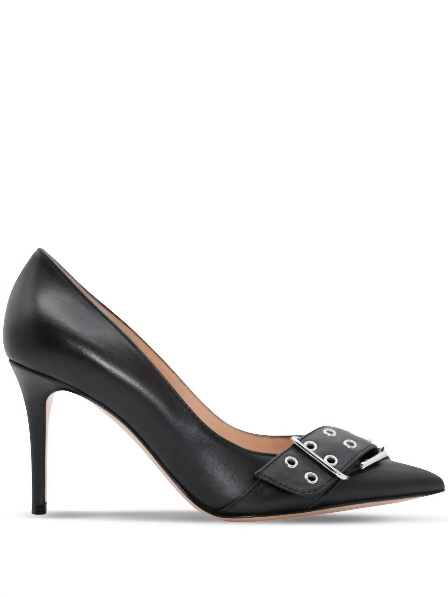 Chic Profile Luxe Leather Heels Leigh Leather Buckle Pump In Black