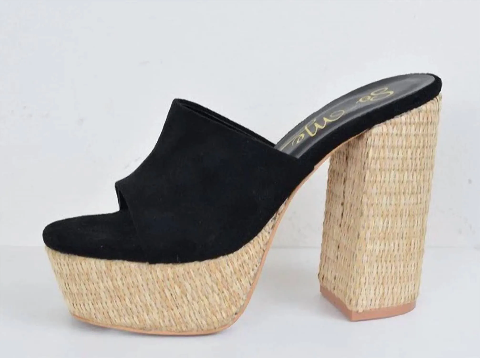 Open Toe Slip On Chunky Heels In Black Dainty Heels