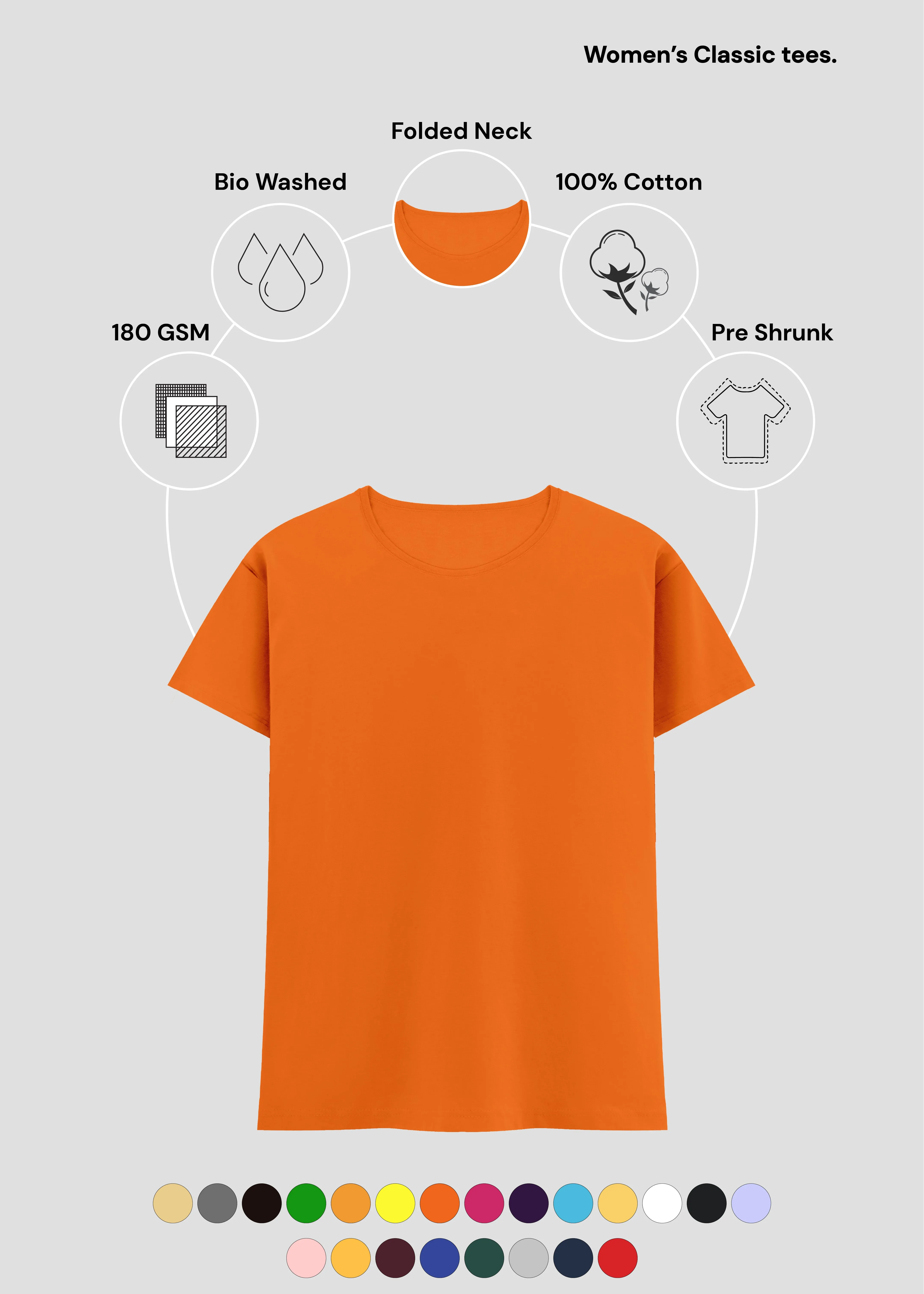 Orange Women's Classic T-Shirt | FC21 Reinforced Hems Comfy Layer