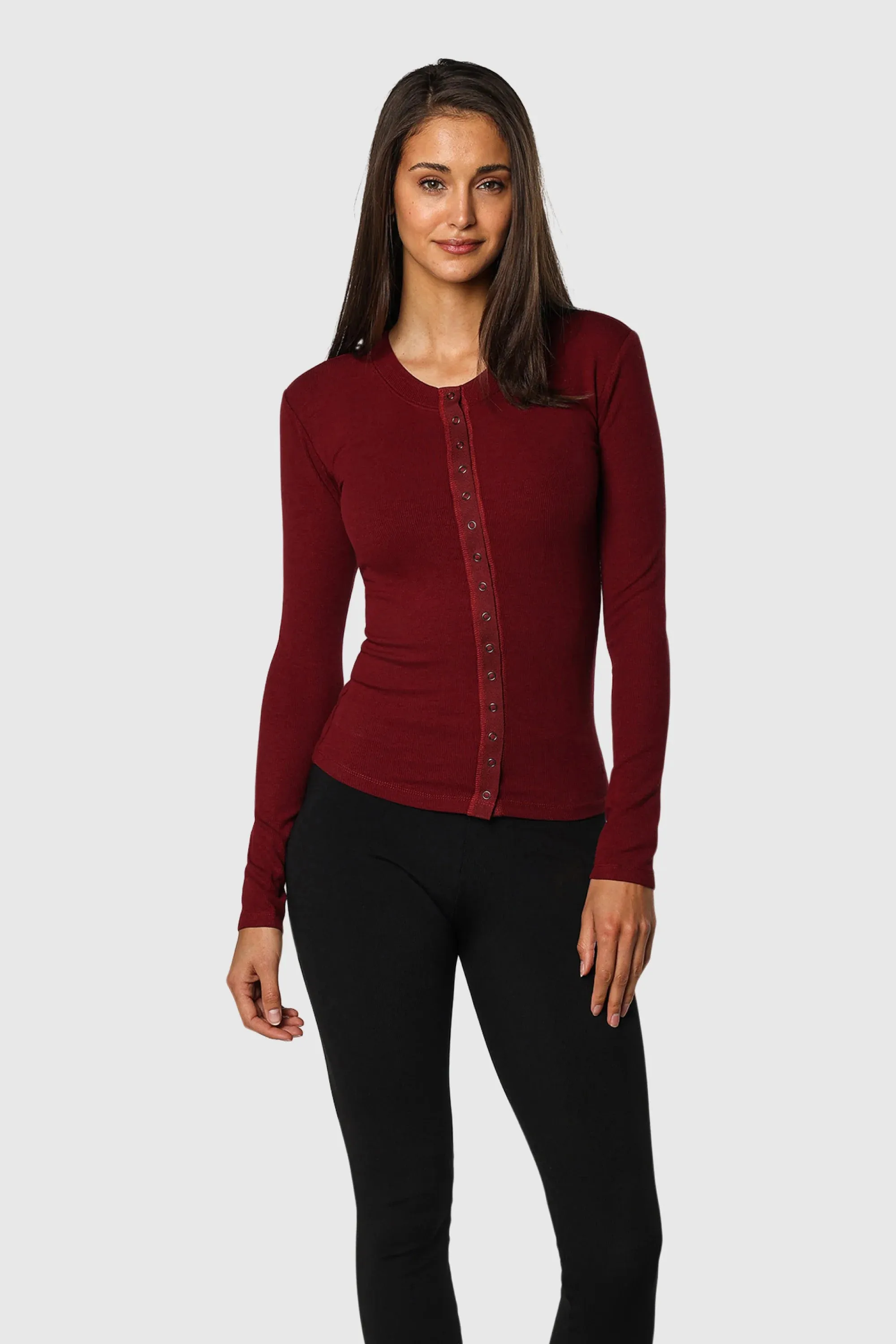 Snap Long Sleeve Sporty Look Wear Essential Top