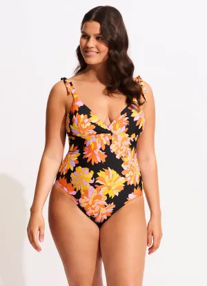 Palm Springs Wrap Front One Piece - Black Trendy designs Tropical Holiday