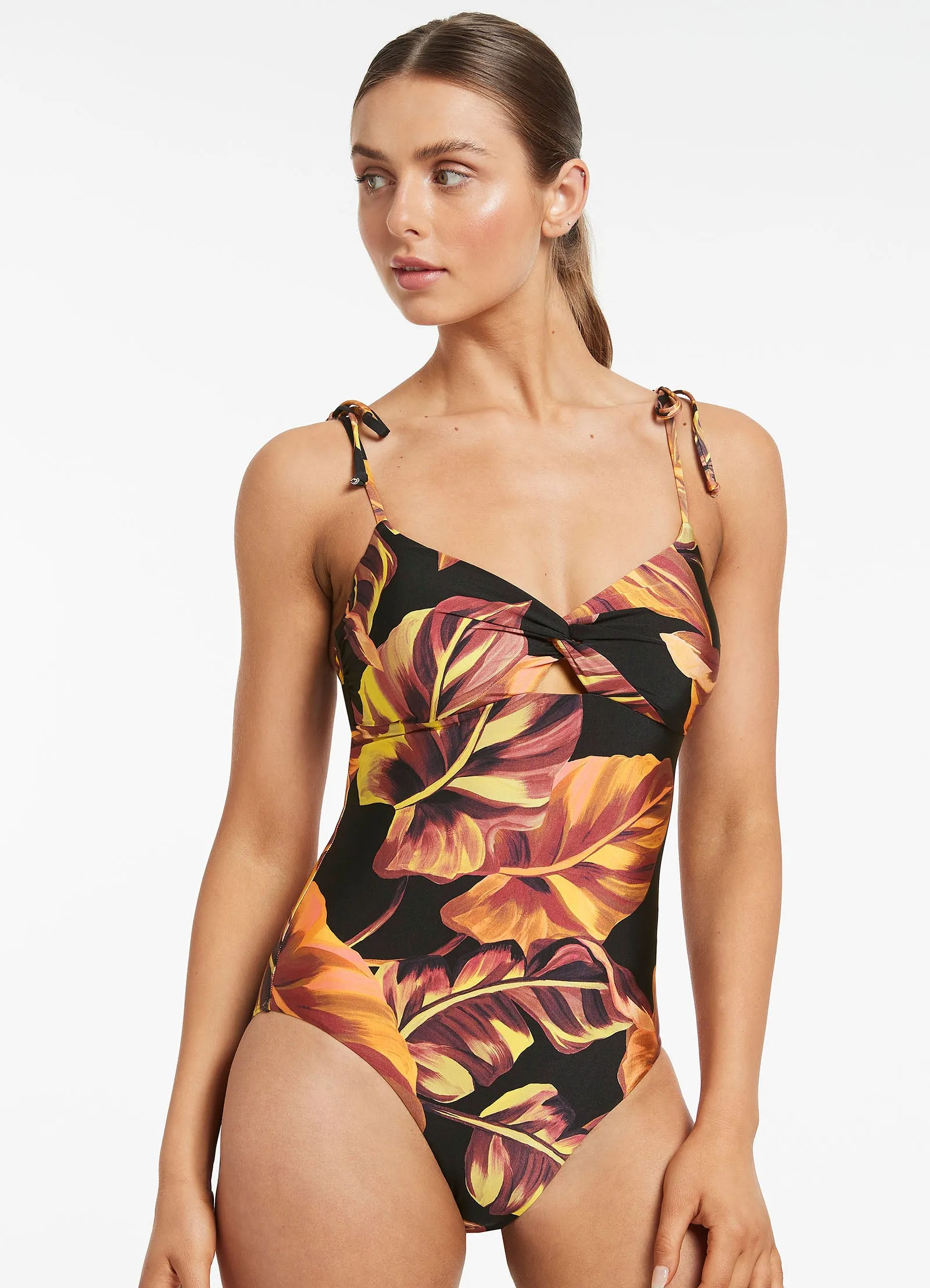 Moisture wicking Effortless Style Palmas Twist Tank One Piece - Black