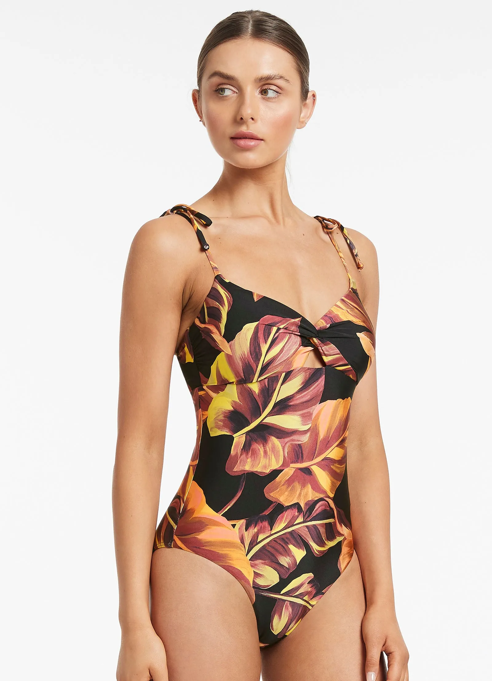 Palmas Twist Tank One Piece - Black Neutral-Tones Tropical Life