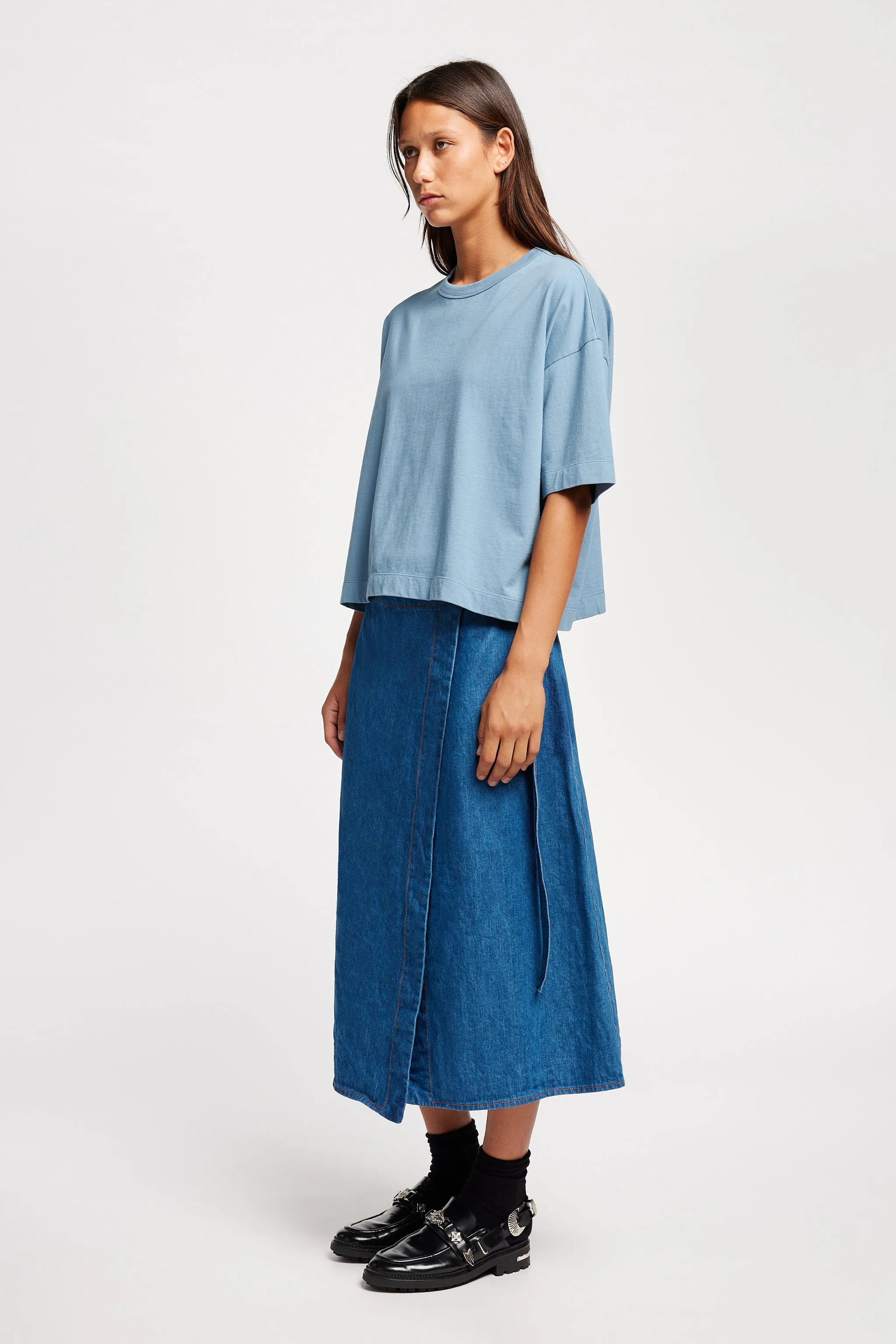 Heritage Inspired Parity Denim Wrap Skirt Mid Wash Denim