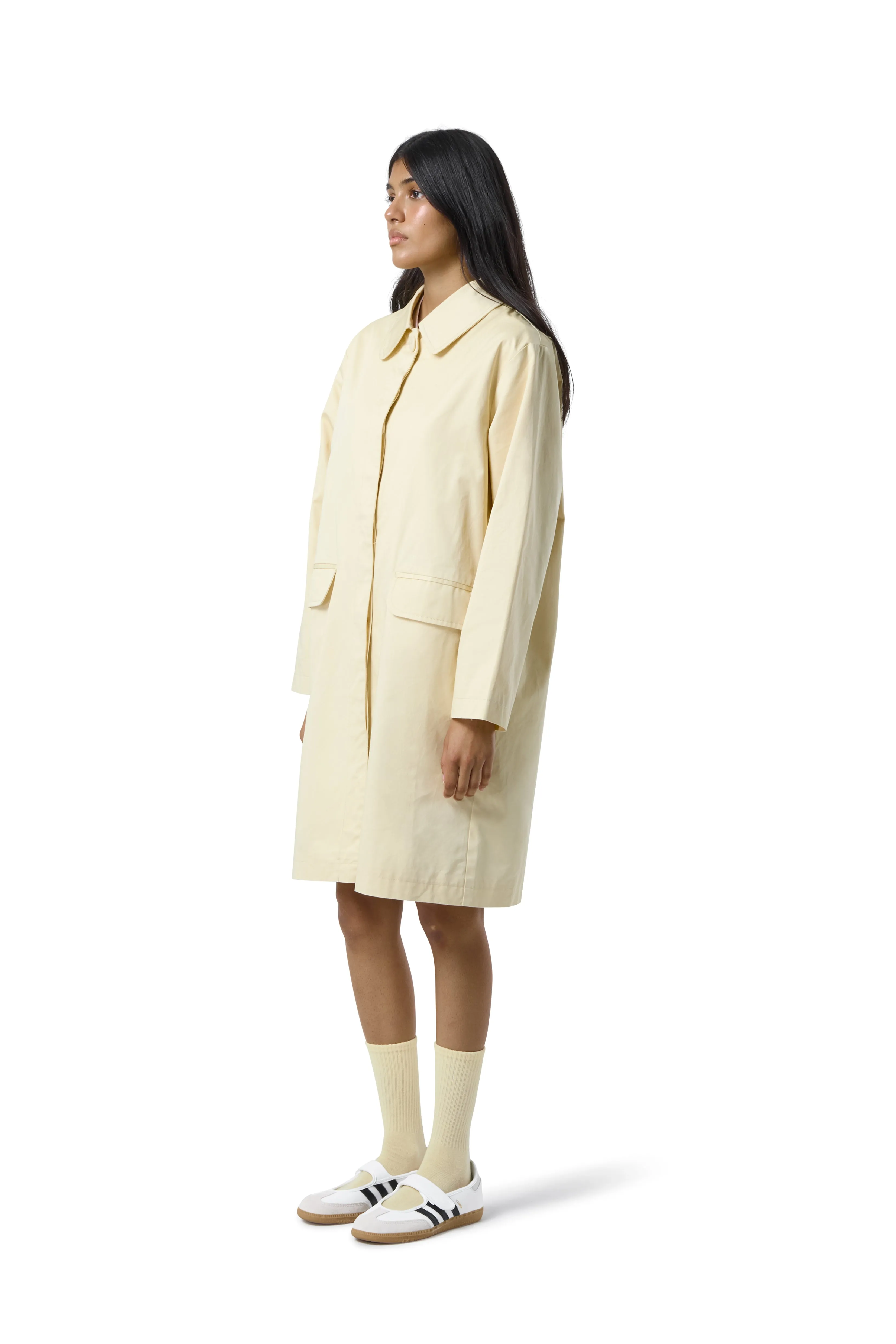 Patter Trench Coat in Butter Yellow City Ready Style Removable Hood