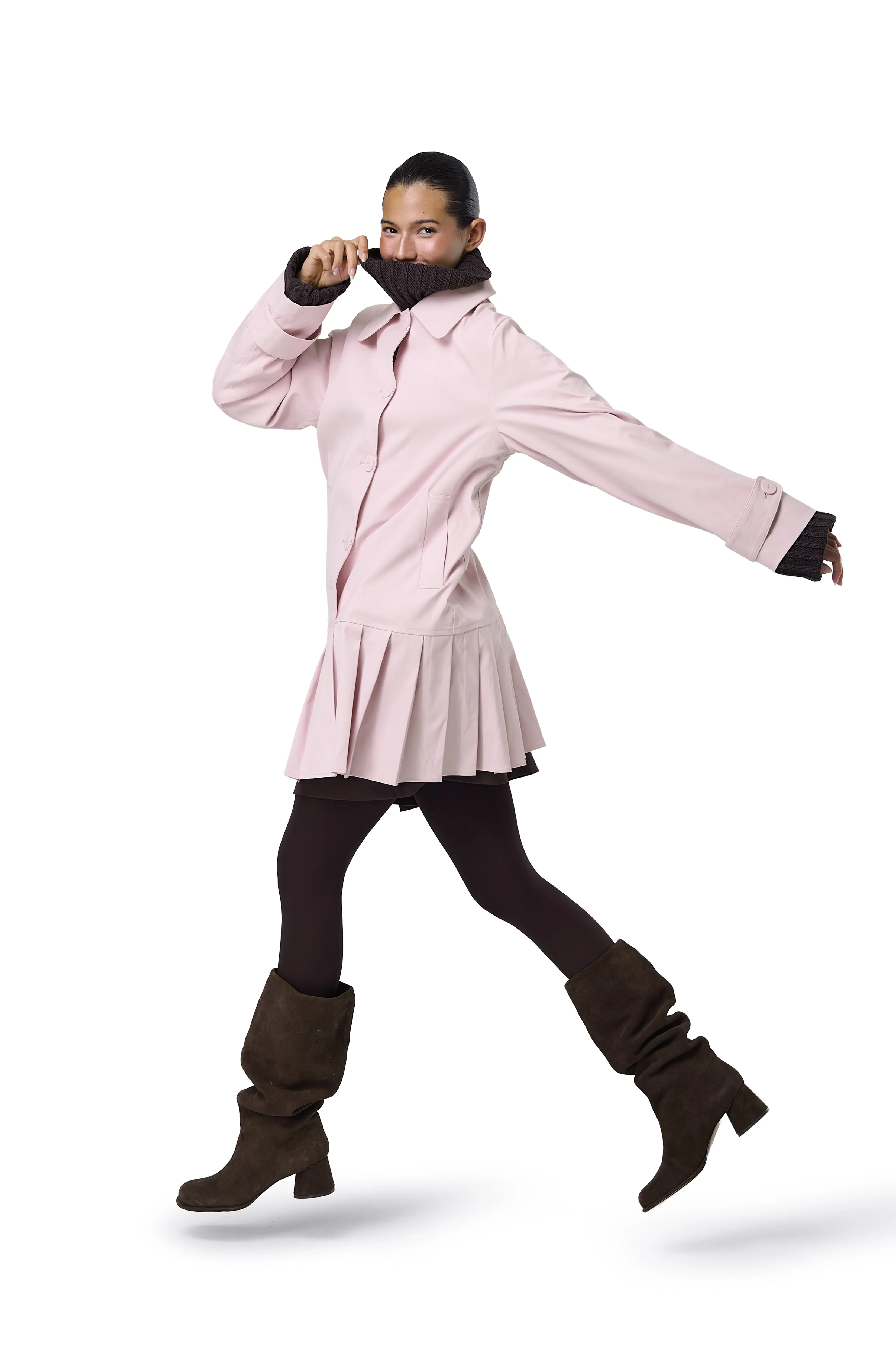 Ultraviolet Protection Multi pockets Patter Trench Coat in Pink