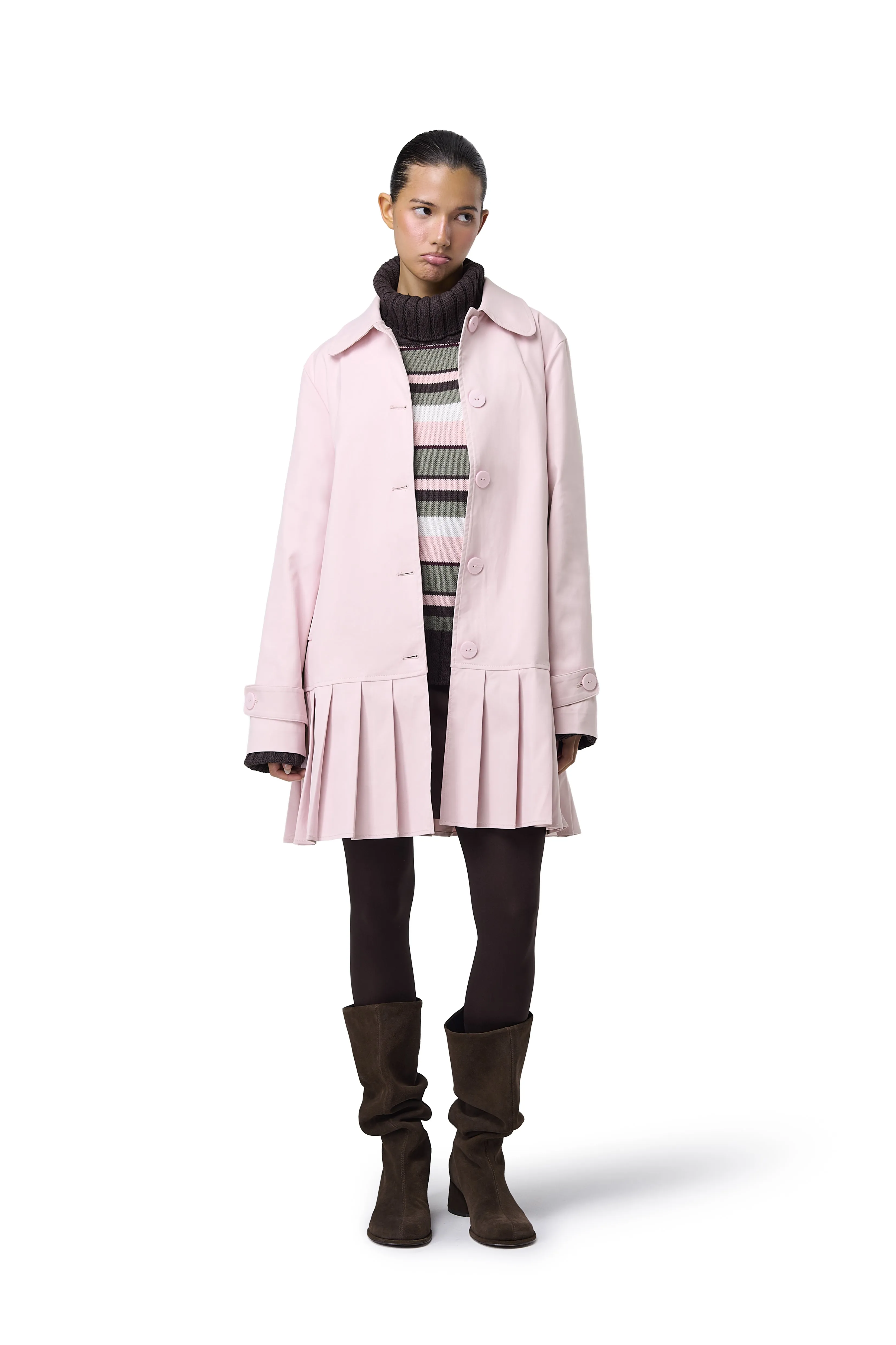 Microfiber Shell Transitional Layer Patter Trench Coat in Pink