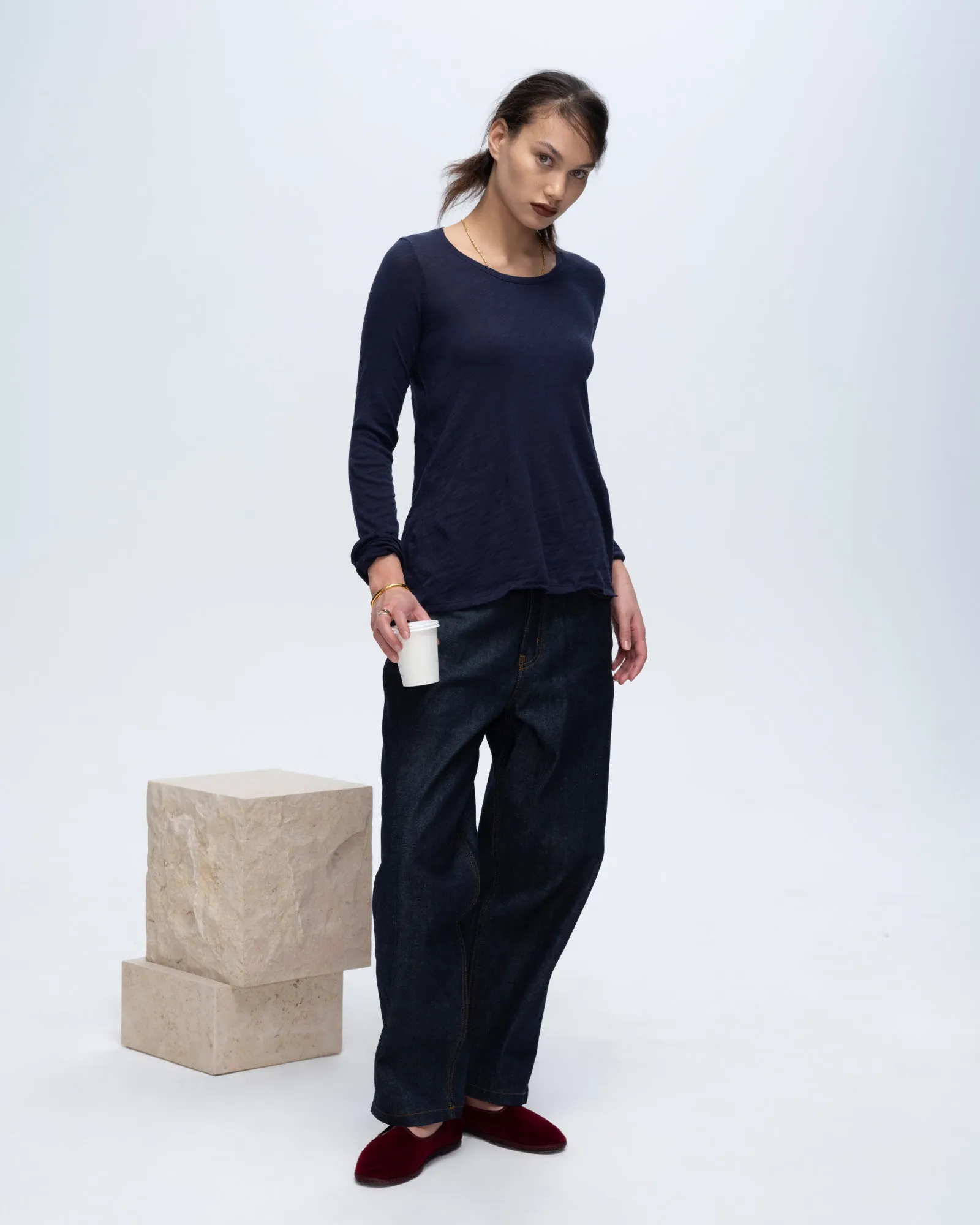 Slub Jersey Long Sleeve Destroyed Wash Tee - Midnight Fresh and Cool Comfortable apparel