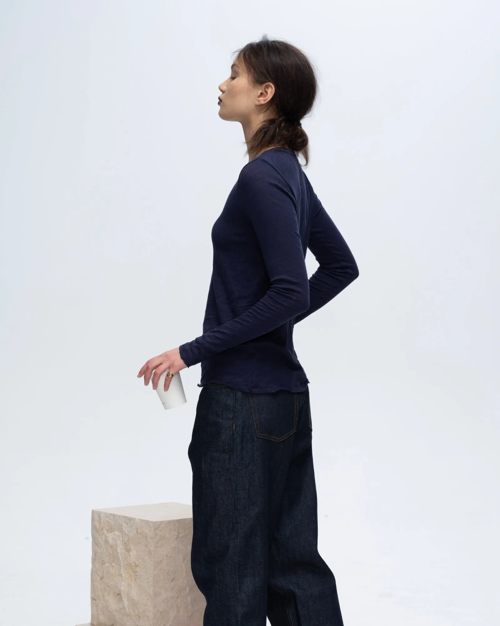 Cozy Layers Slub Jersey Long Sleeve Destroyed Wash Tee - Midnight