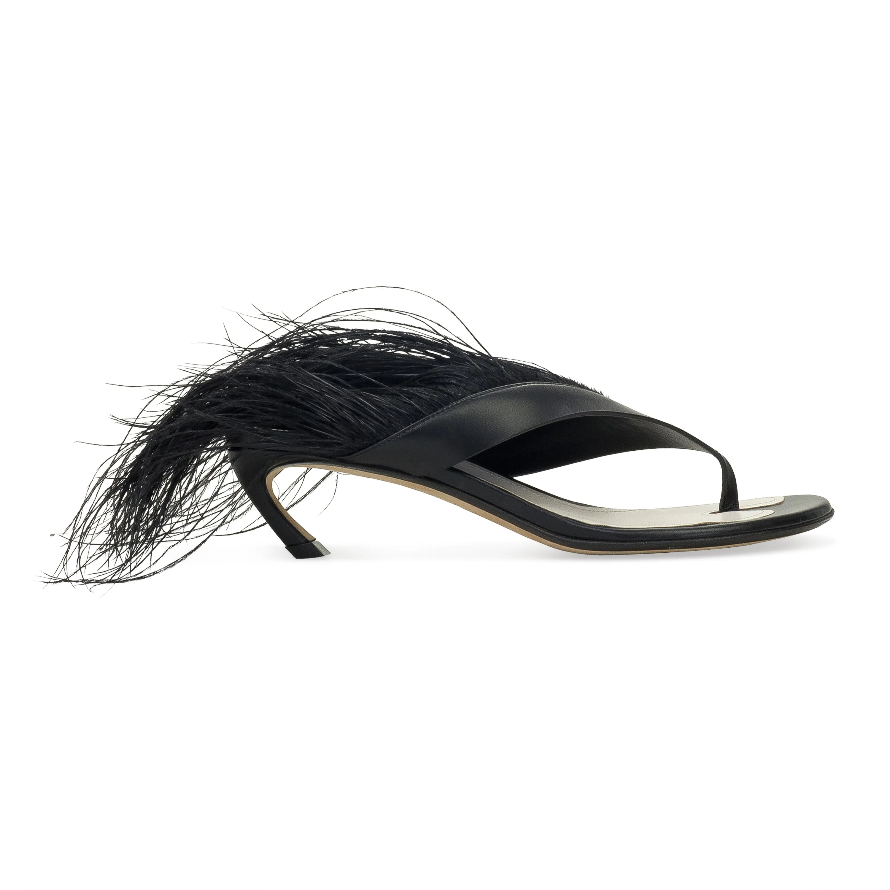 Ankle Strap Heels BLACK SWING SANDALS WITH FEATHER-45MM PUMPS