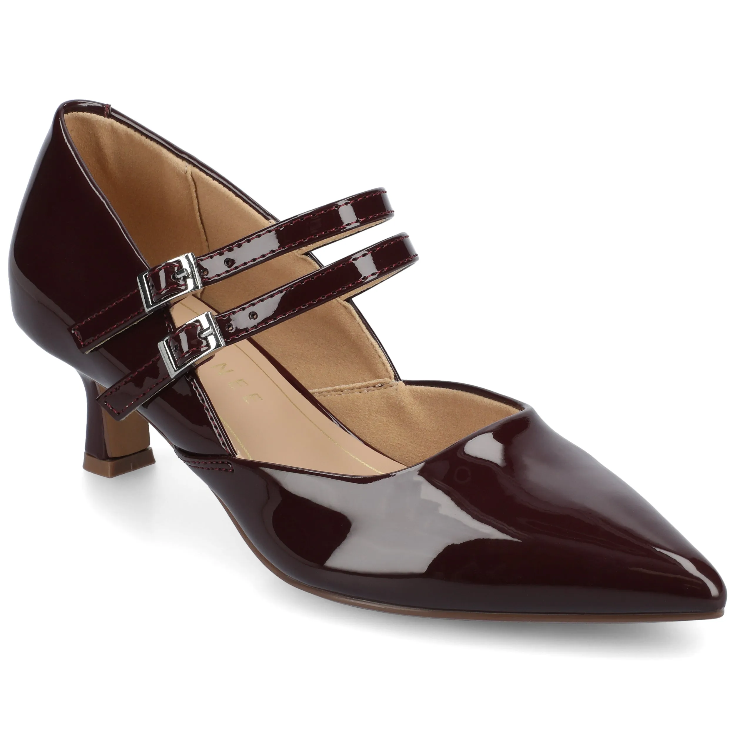 Journee Womens Carnation Medium and Wide Width Kitten Heel Mary Jane Pumps Boho Style Heels Padded collar