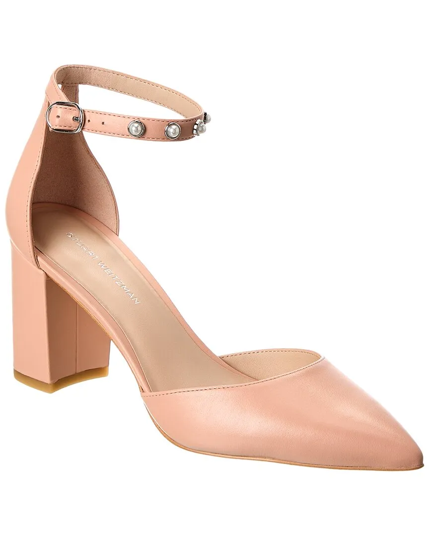 Open Toe Heels Stuart Weitzman Pearl Strap Block 75 Leather Pump