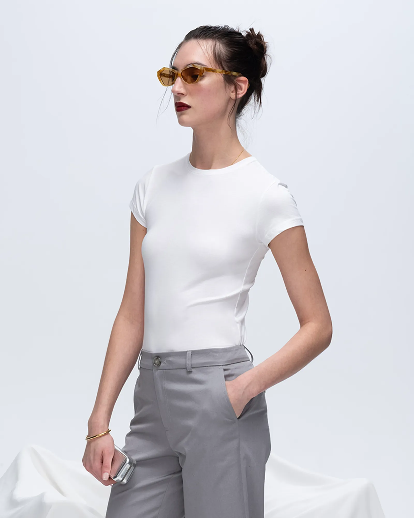 Beaded details Pima Cotton Baby Tee - White