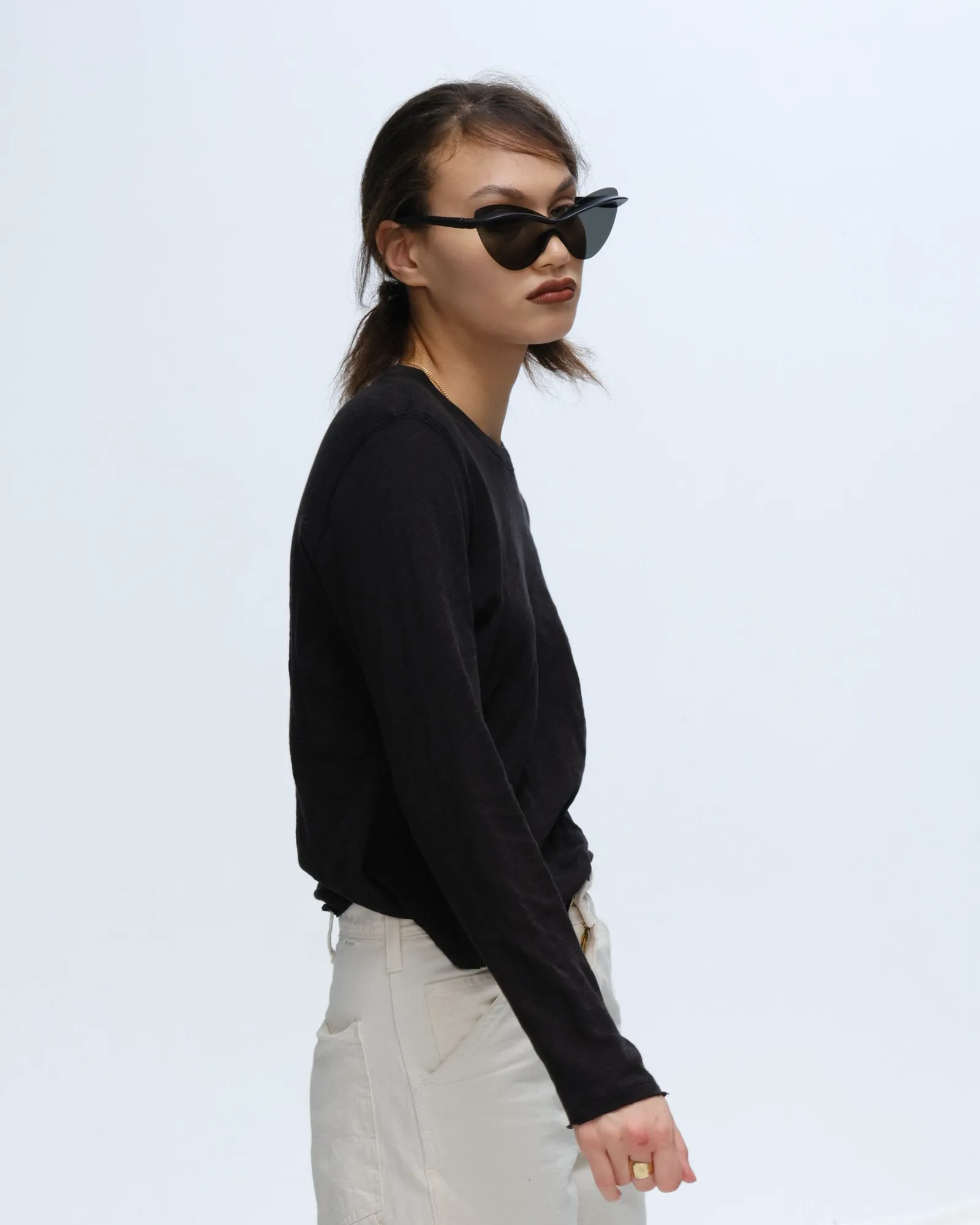 Slub Jersey Long Sleeve Destroyed Wash Crop Tee - Black Breezy Design