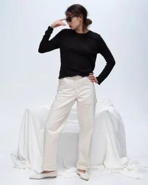 Slub Jersey Long Sleeve Destroyed Wash Crop Tee - Black Abstract mystery