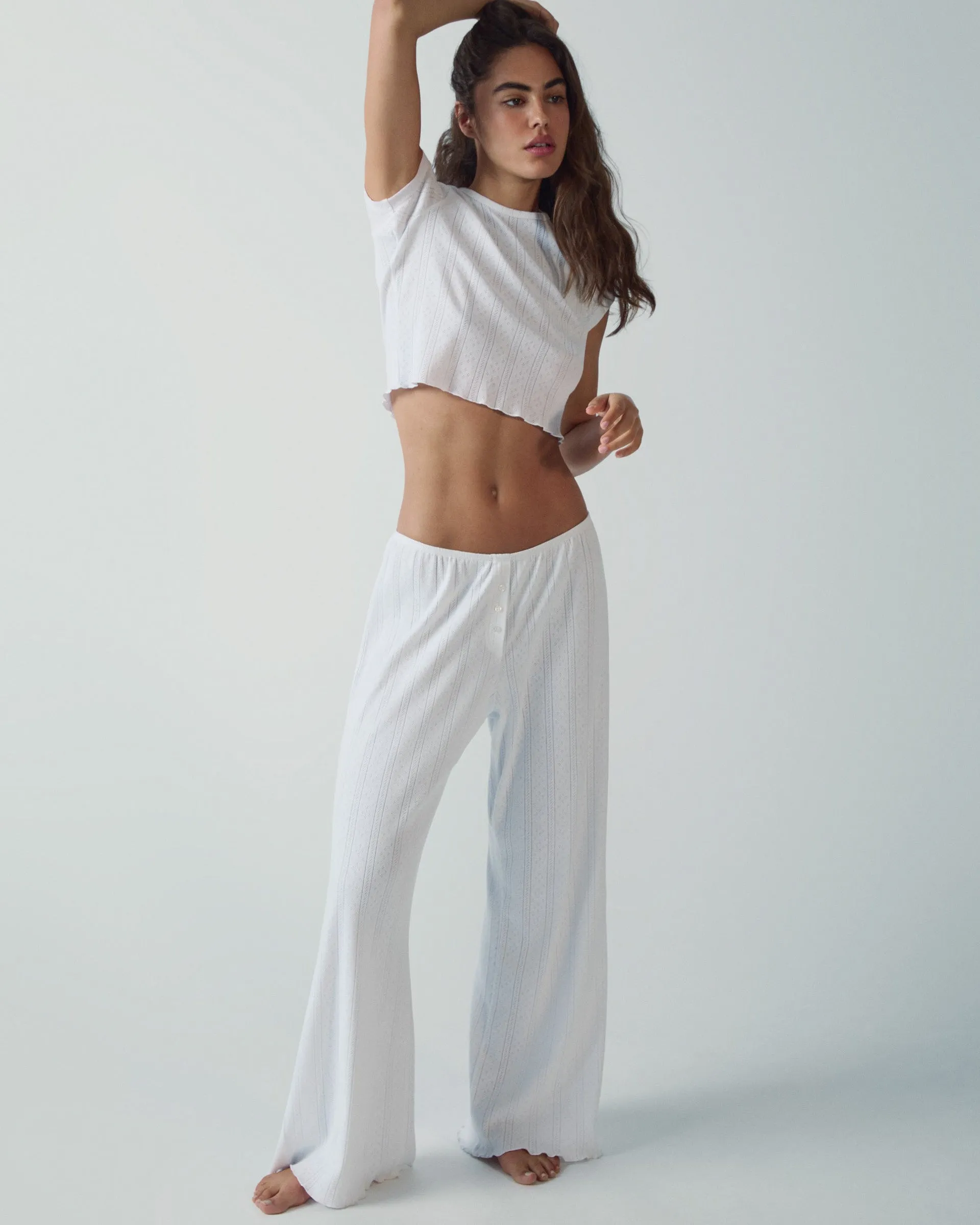 Pointelle Trouser - White Non Slip Waistband Soft Support