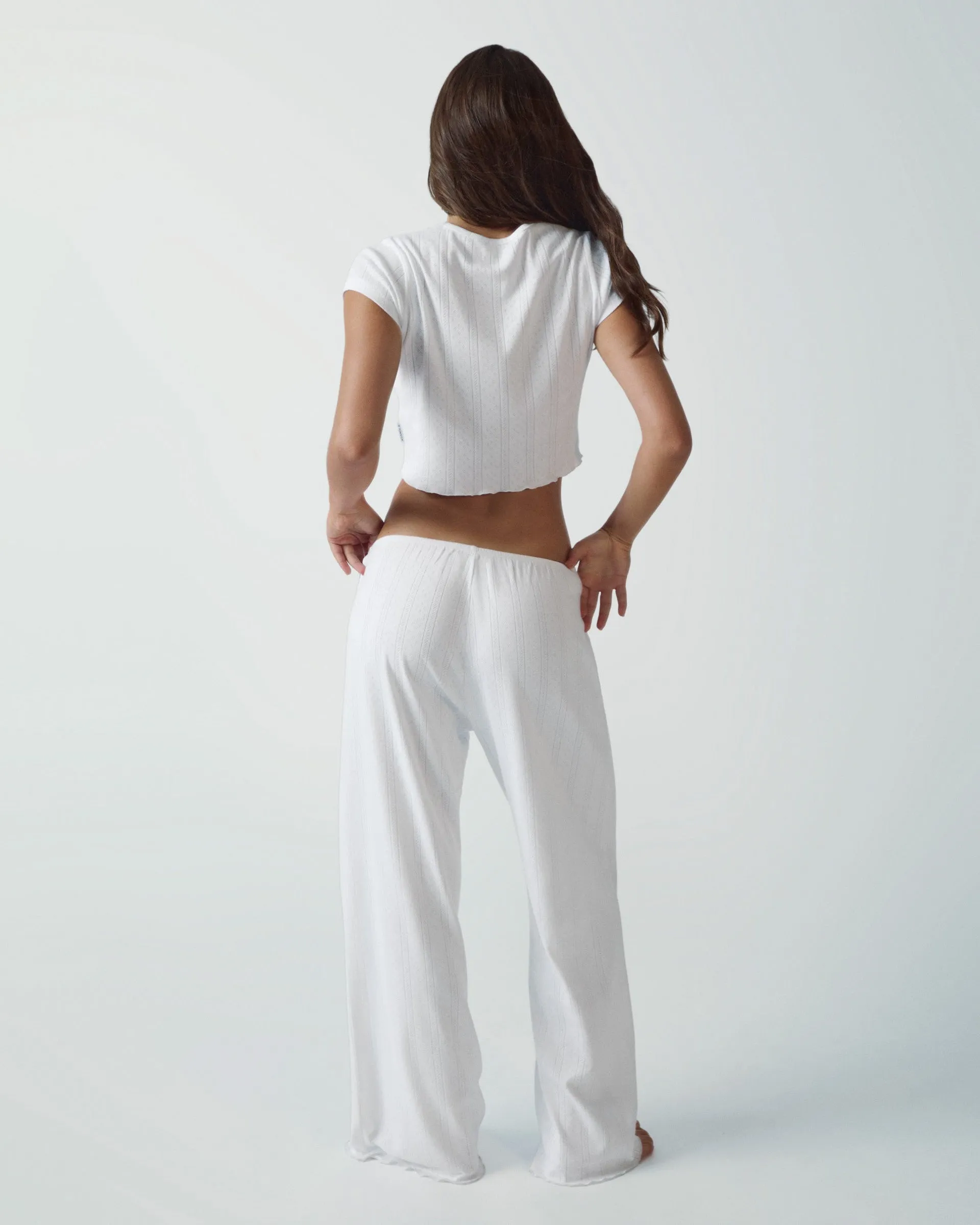 Pointelle Trouser - White NoBuckleDesign Tapered ankle