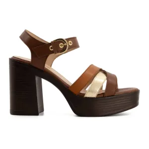 Women's Ankle Strap Heeled Sandals In Brown Pivot Point Buckled